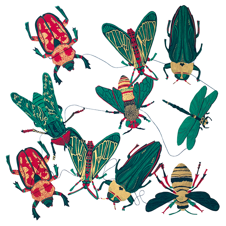 Insects Sewn Garland - Screen Printed by Hand