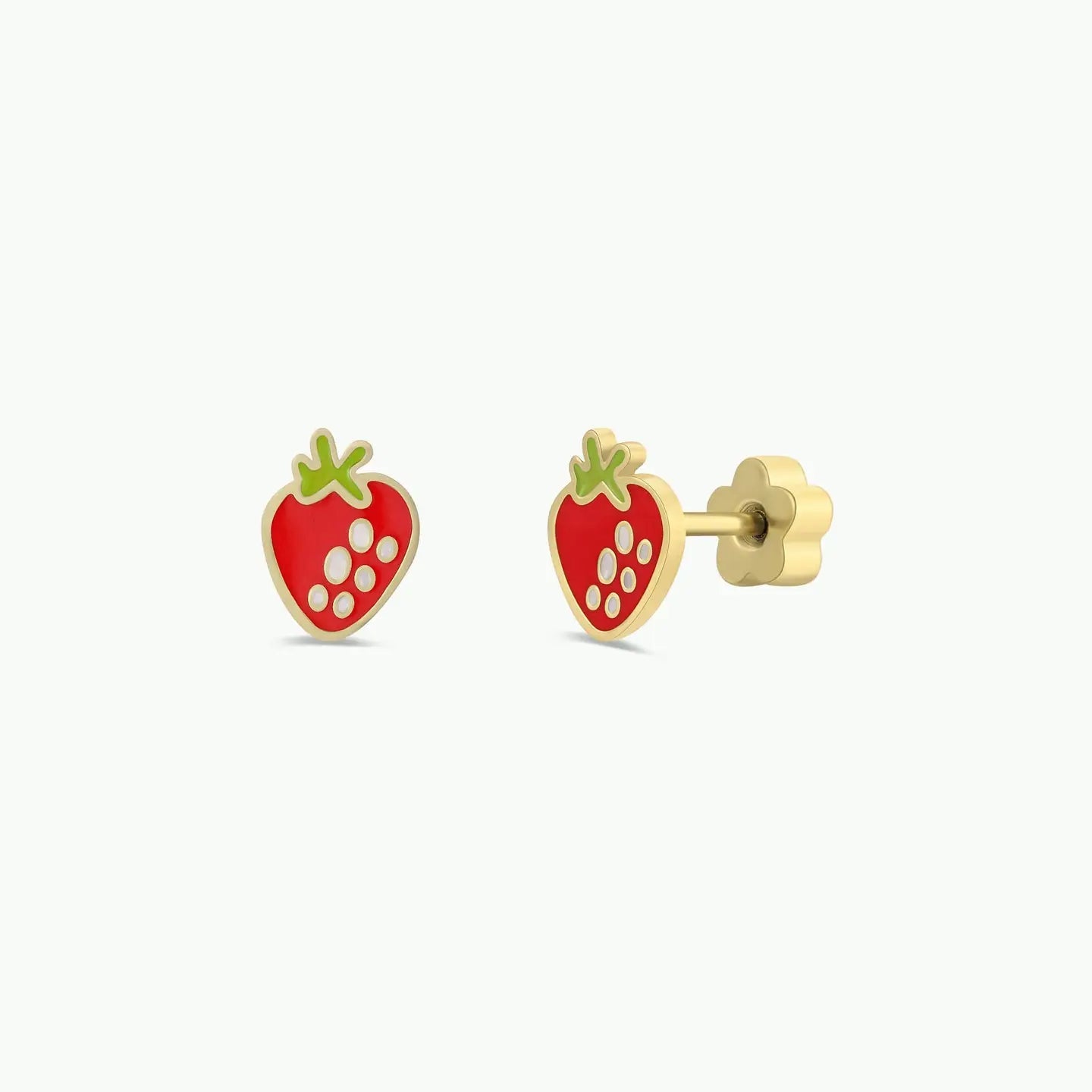 Strawberry Enamel Flat Back Kids Earrings