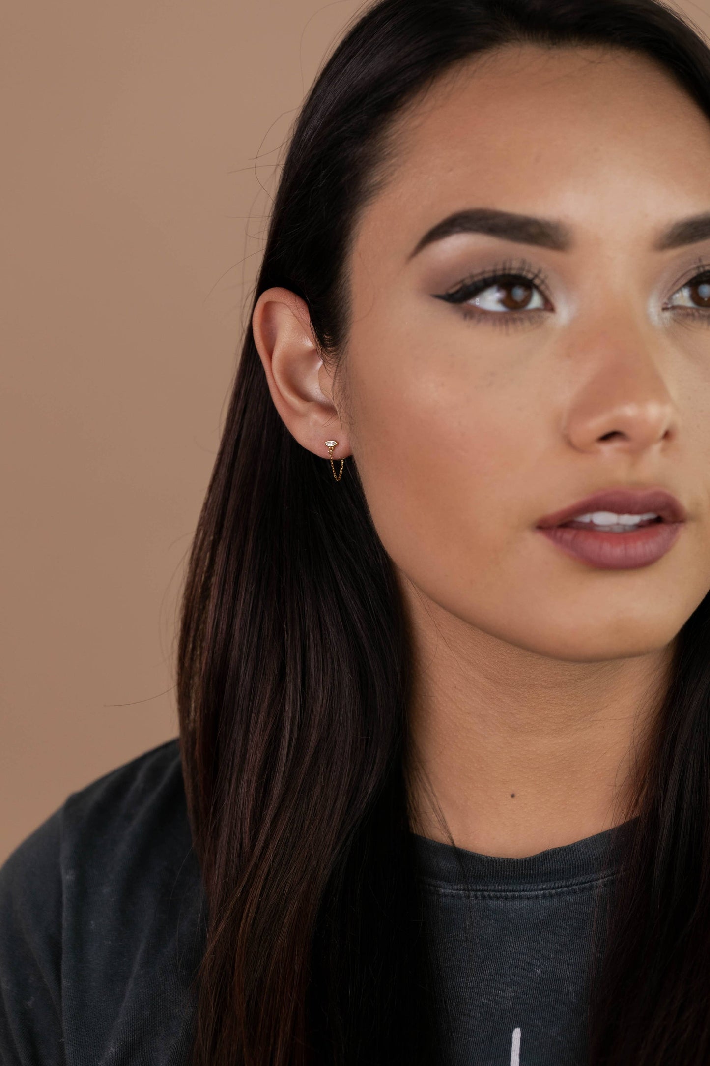 Stud Chain Huggie Earrings