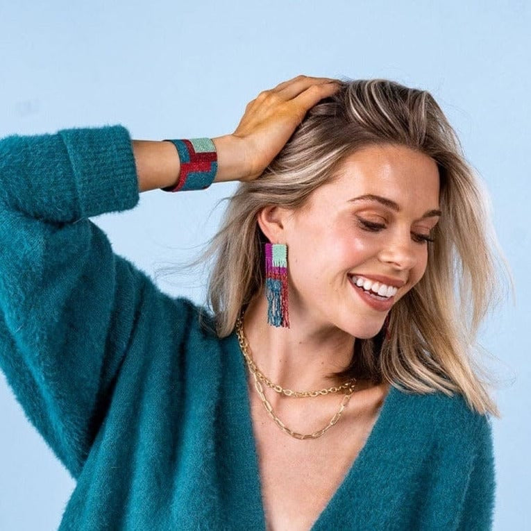 Belle Angled Geo Shapes Beaded Fringe Earrings Mint INK+ALLOY©