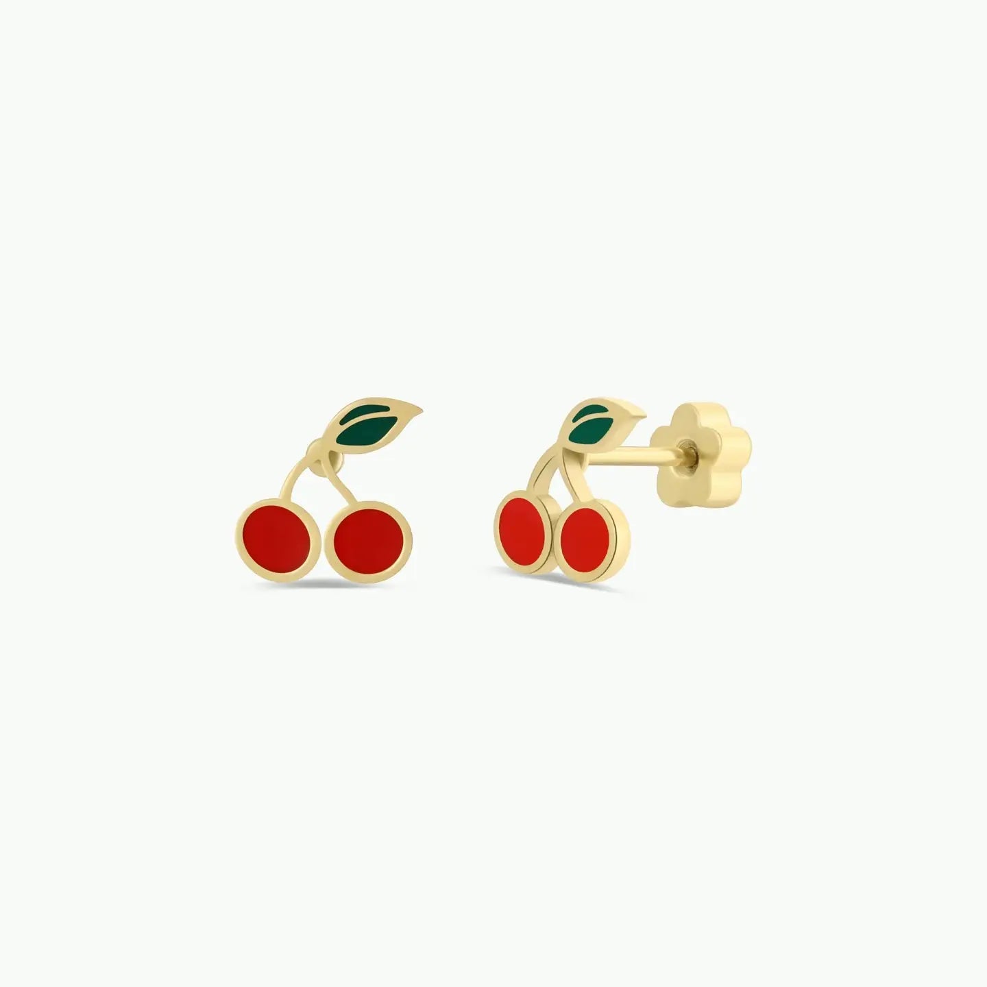 Cherry Enamel Flat Back Kids Earrings