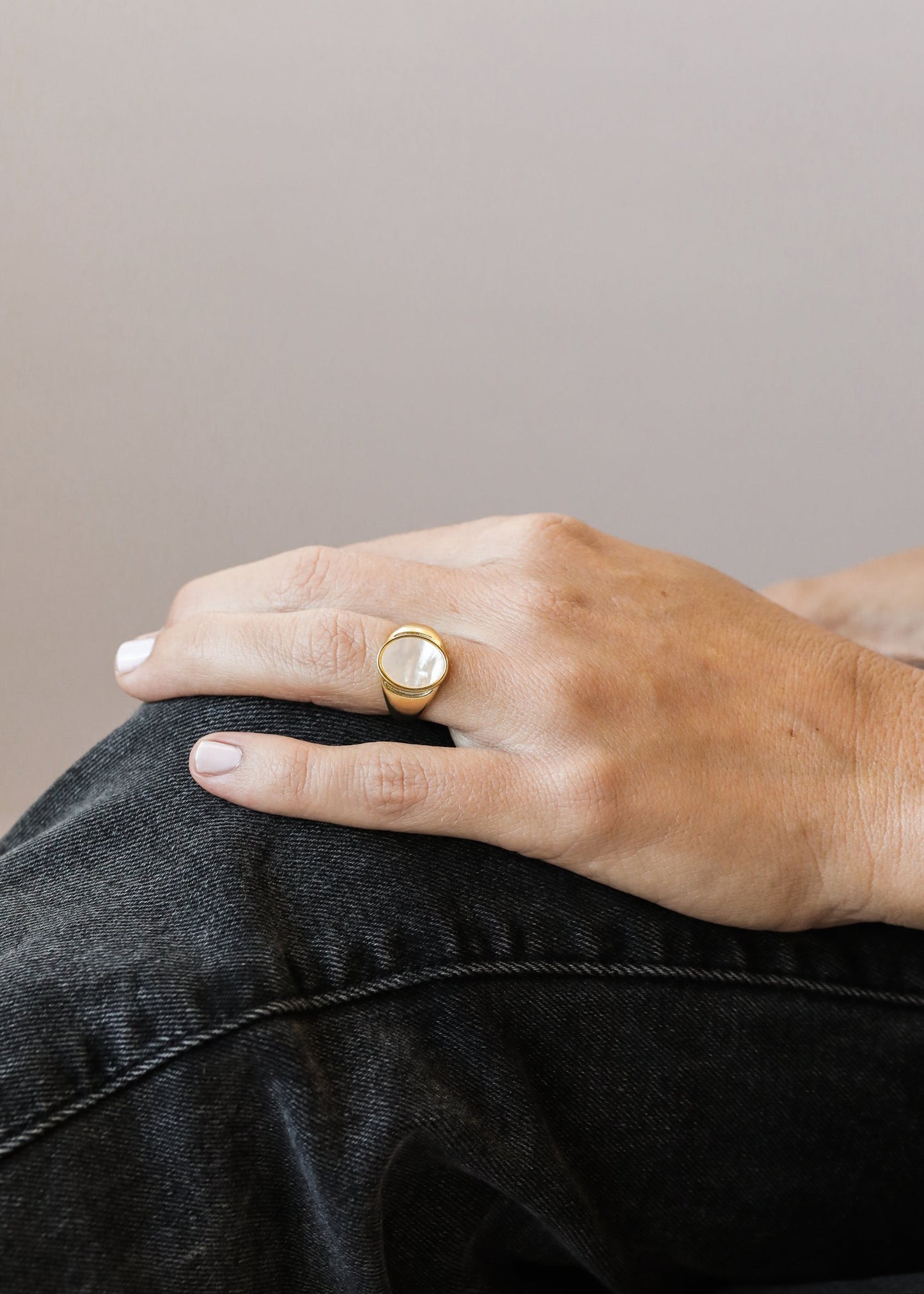Gold Signet Ring - Mother of Pearl - JaxKelly