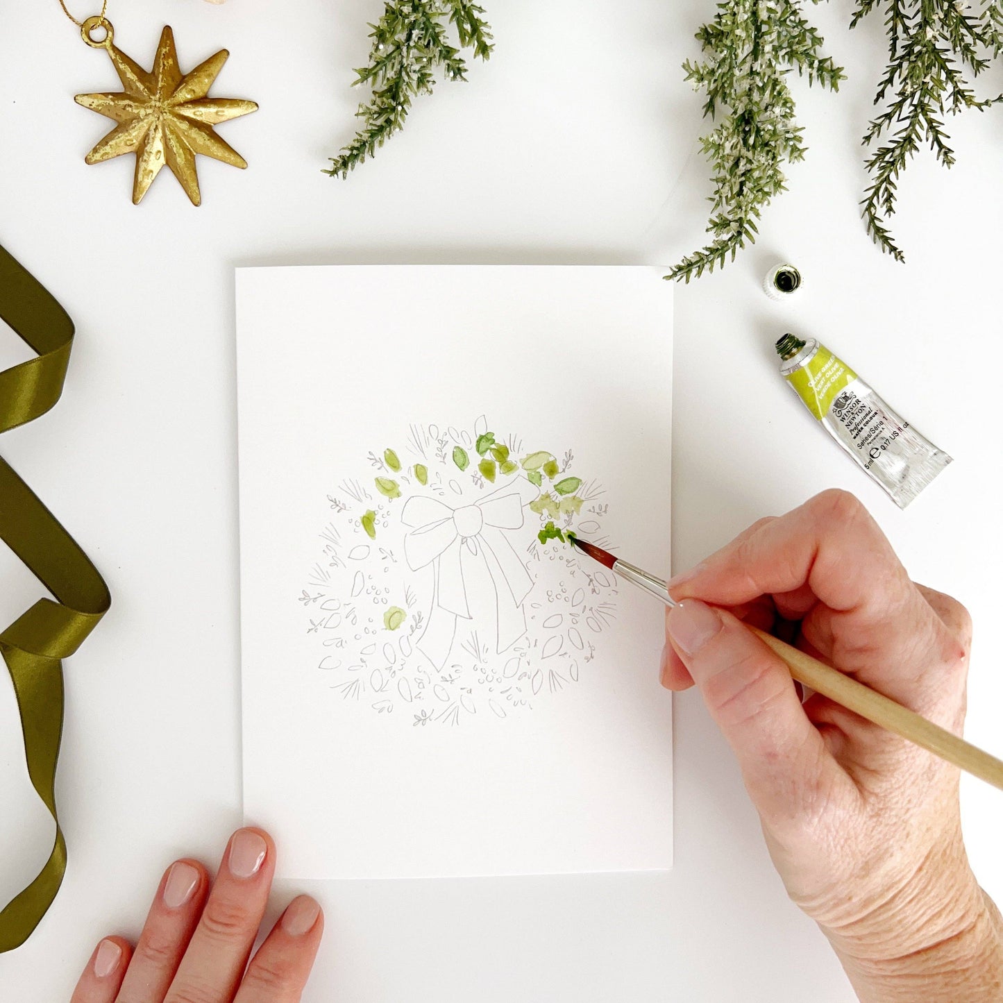 Christmas Wreaths Paintable Notecards - emily lex studio