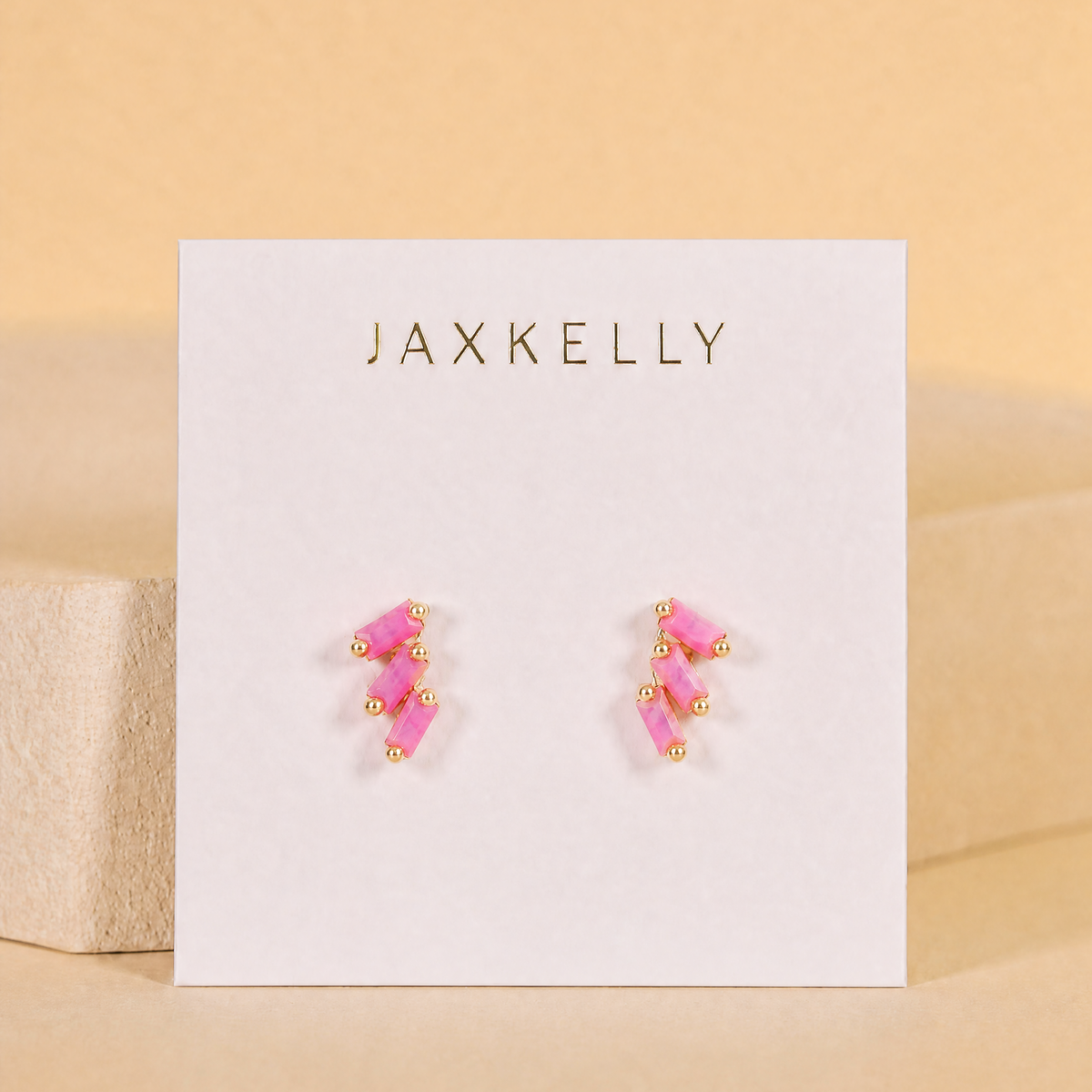 Pink Opal Offset Trio Studs - JaxKelly