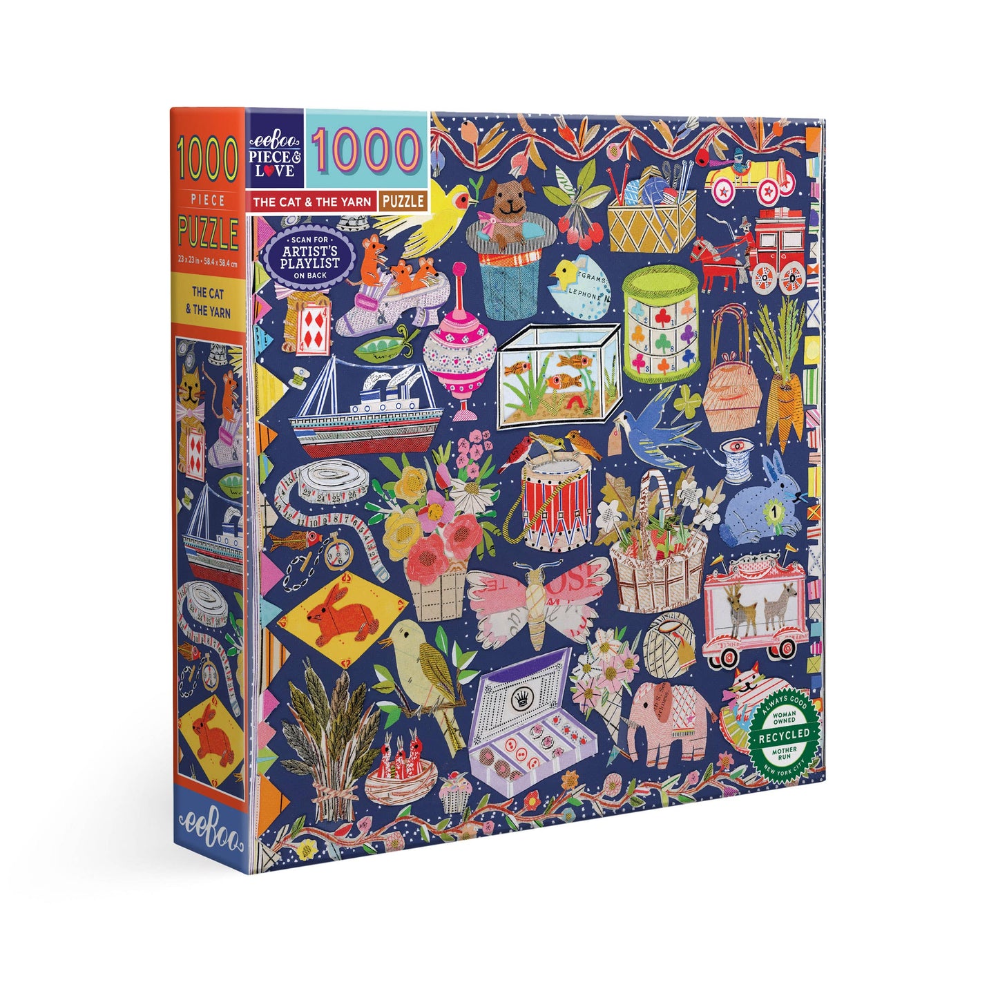 eeBoo - The Cat & The Yarn 1000 Sq Puzzle