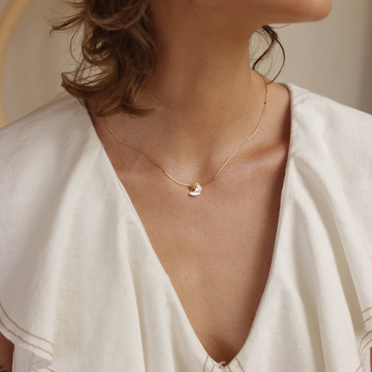 Mother of Pearl Moon + Star Necklace - Amano Studio