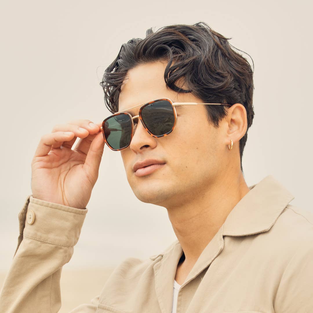 Flynn - Walnut Tortoise / Matte Gold / Grey-Green - Blue Planet Eco-Eyewear