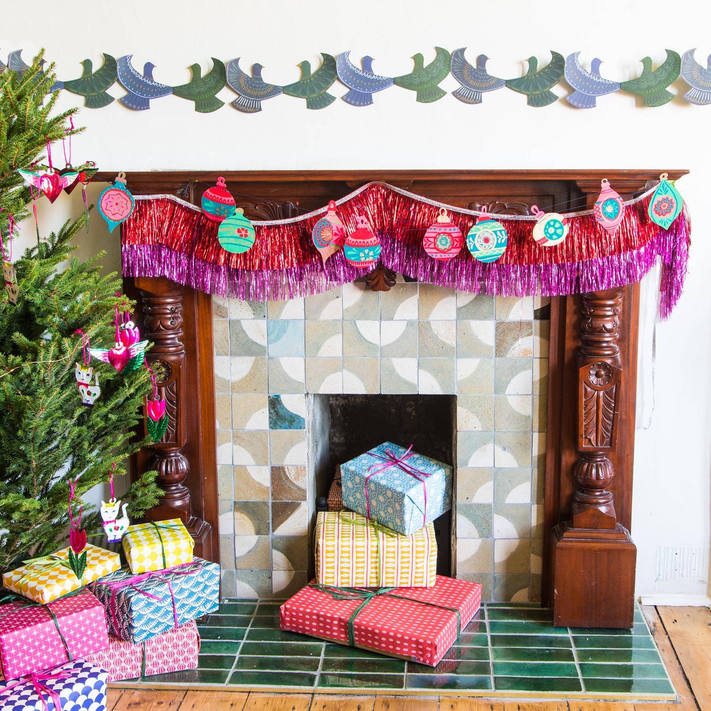 Baubles Sewn Garland - Screen Printed by Hand