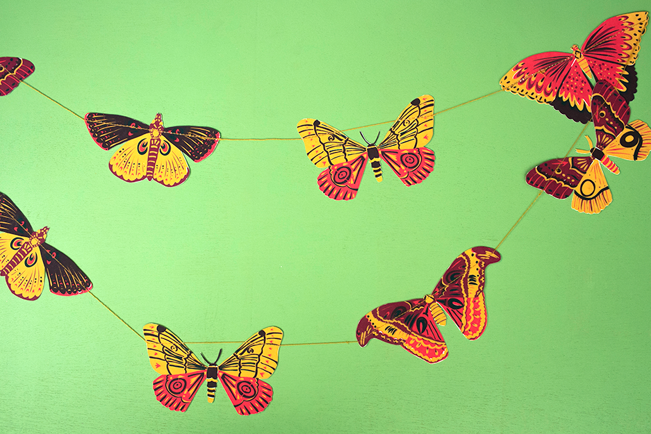 Colourful Butterflies Sewn Garland - Screen Printed by Hand
