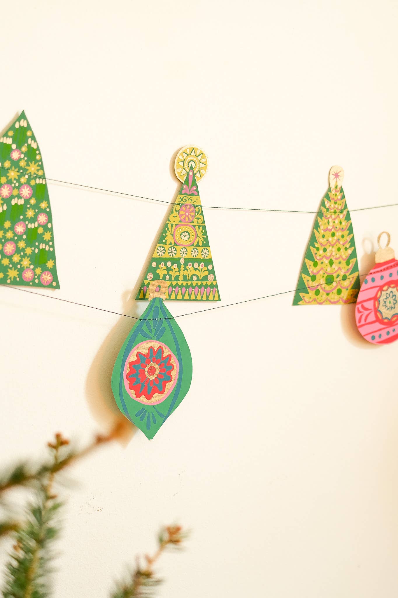 Baubles Sewn Garland - Screen Printed by Hand
