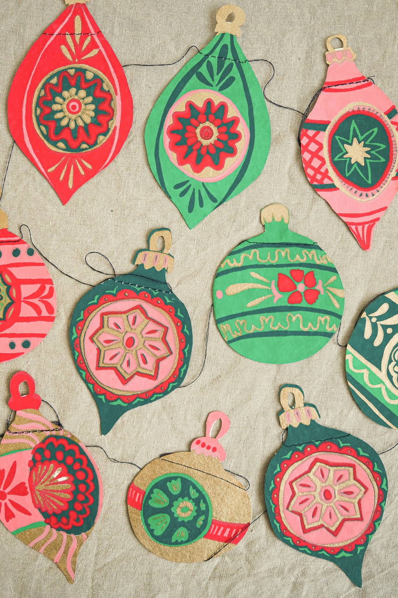 Baubles Sewn Garland - Screen Printed by Hand