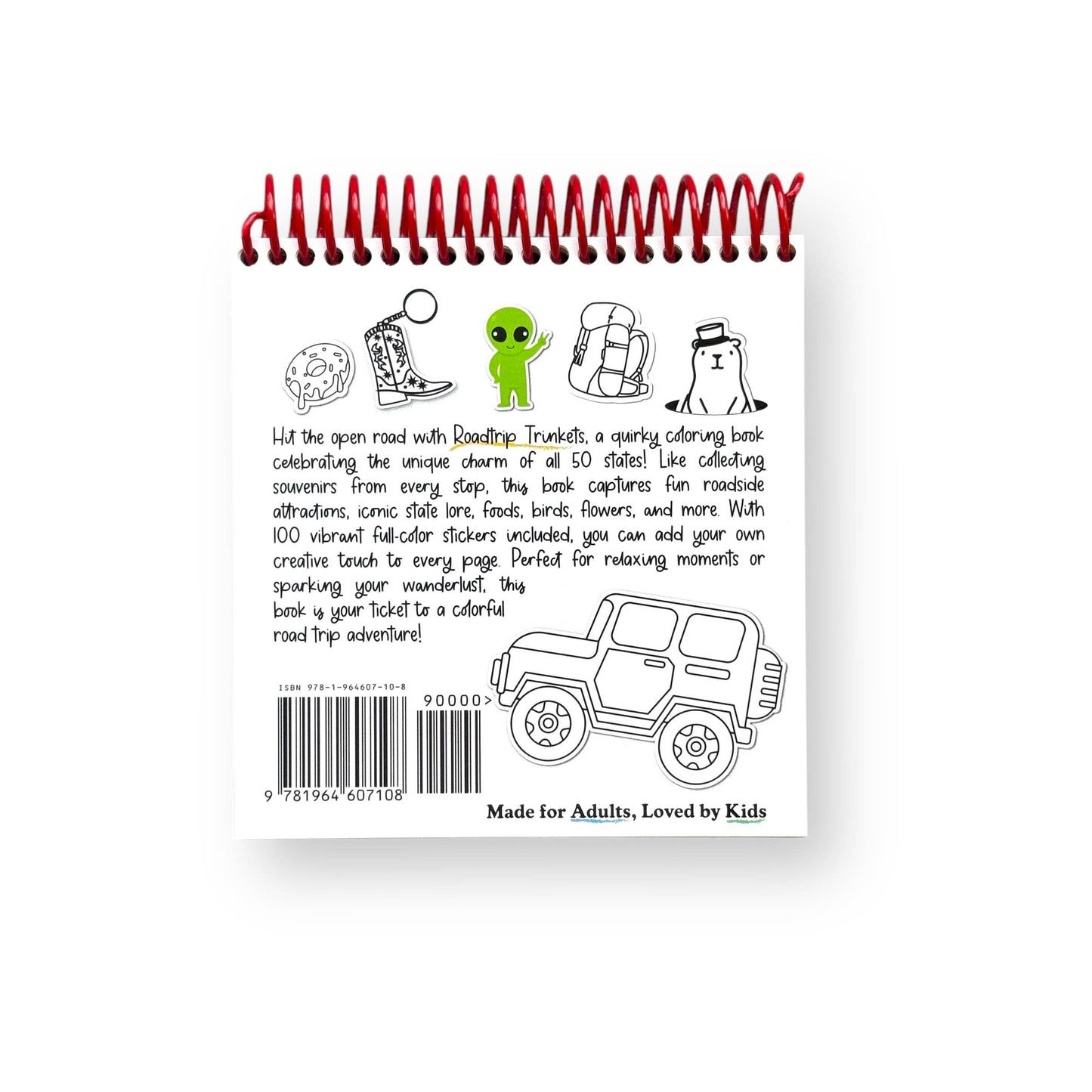 Roadtrip Trinkets Deluxe Spiral Coloring Book with Stickers