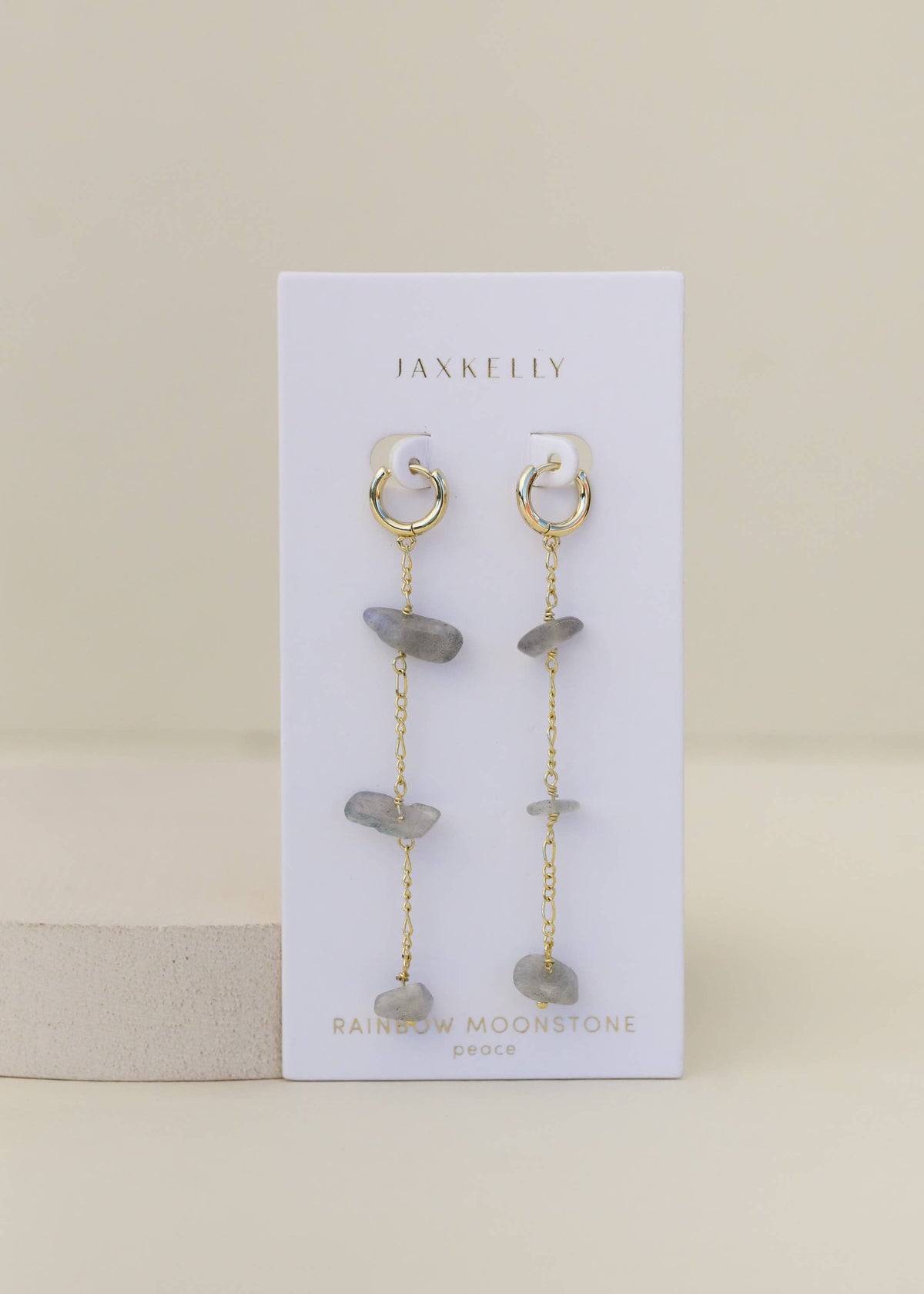 Rainbow Moonstone Chain Drop Earrings - JaxKelly