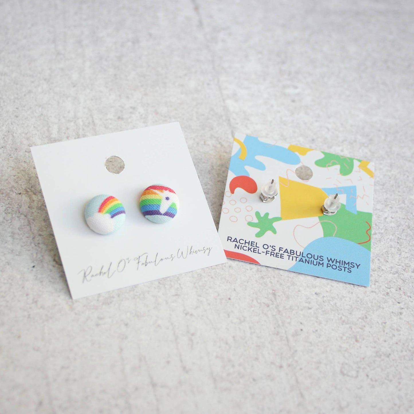 Retro Rainbow Fabric Button Earrings