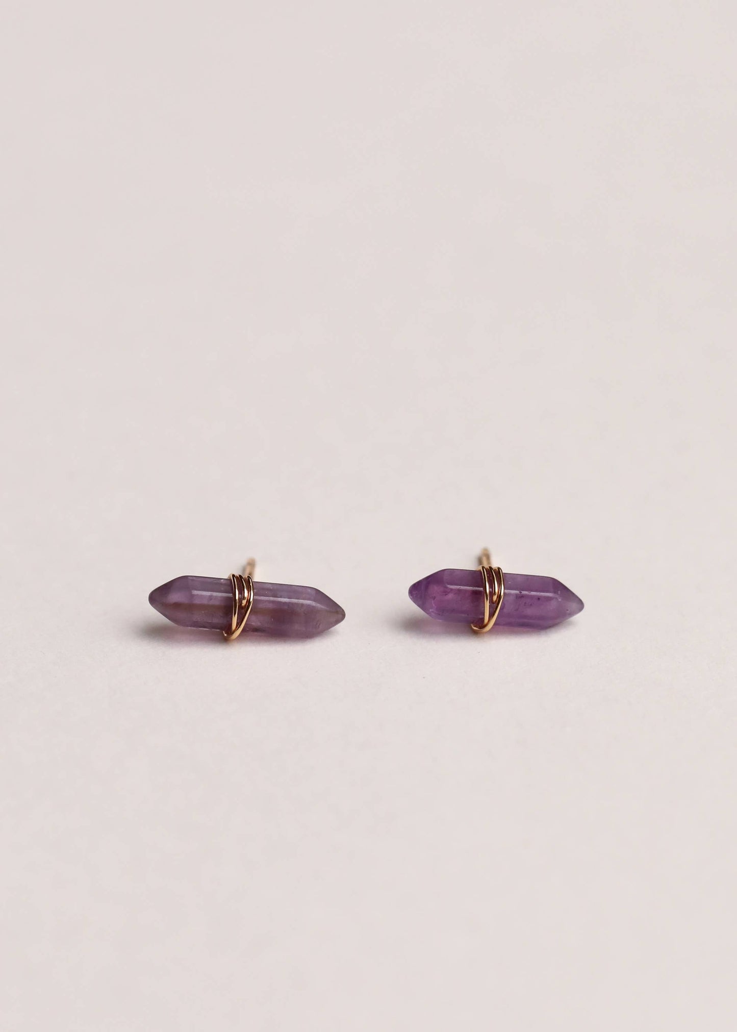 Mineral Point - Amethyst - Gold Wire Wrapped Earrings