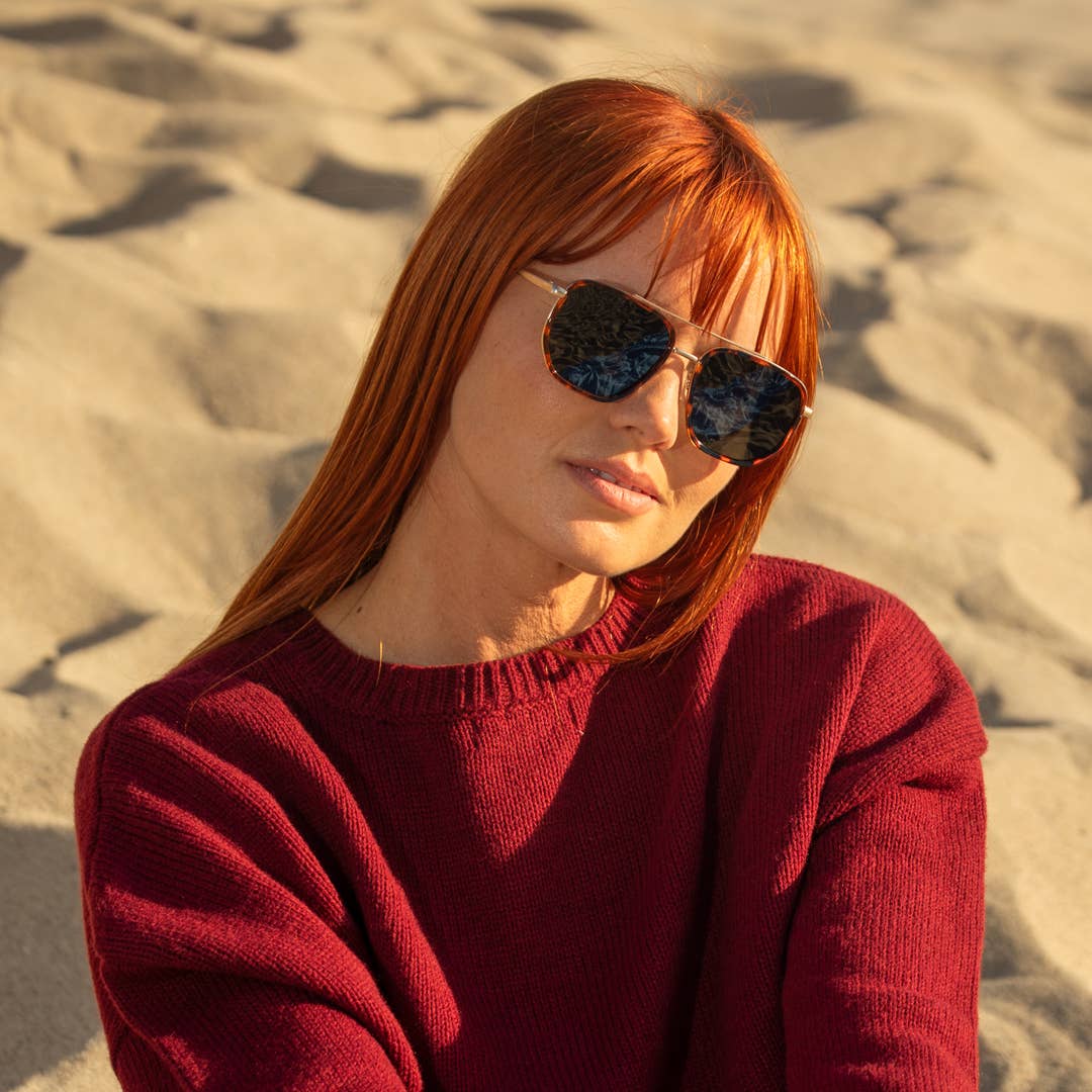 Flynn - Walnut Tortoise / Matte Gold / Grey-Green - Blue Planet Eco-Eyewear