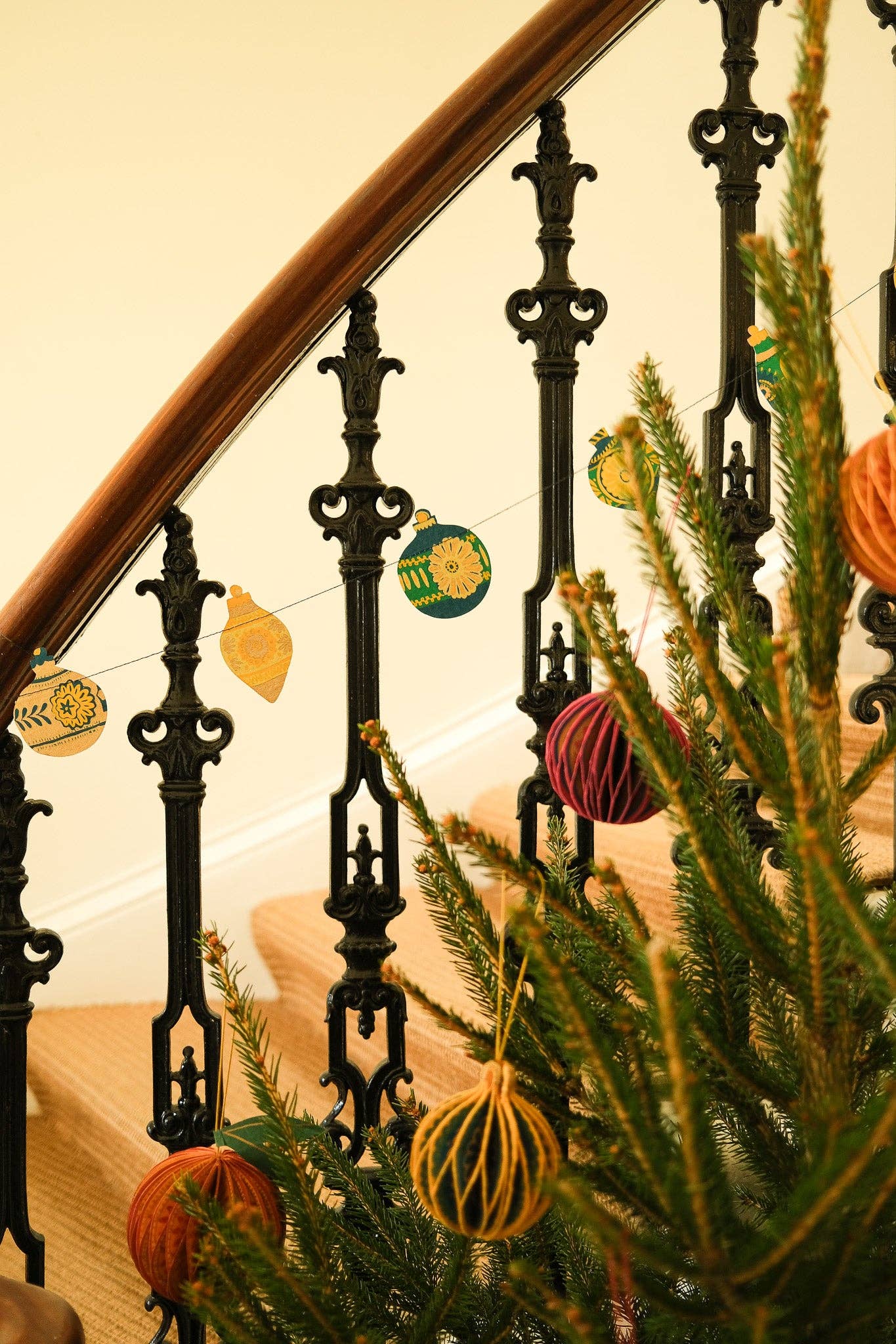 Christmas Ornaments Sewn Garland - Screen Printed by Hand