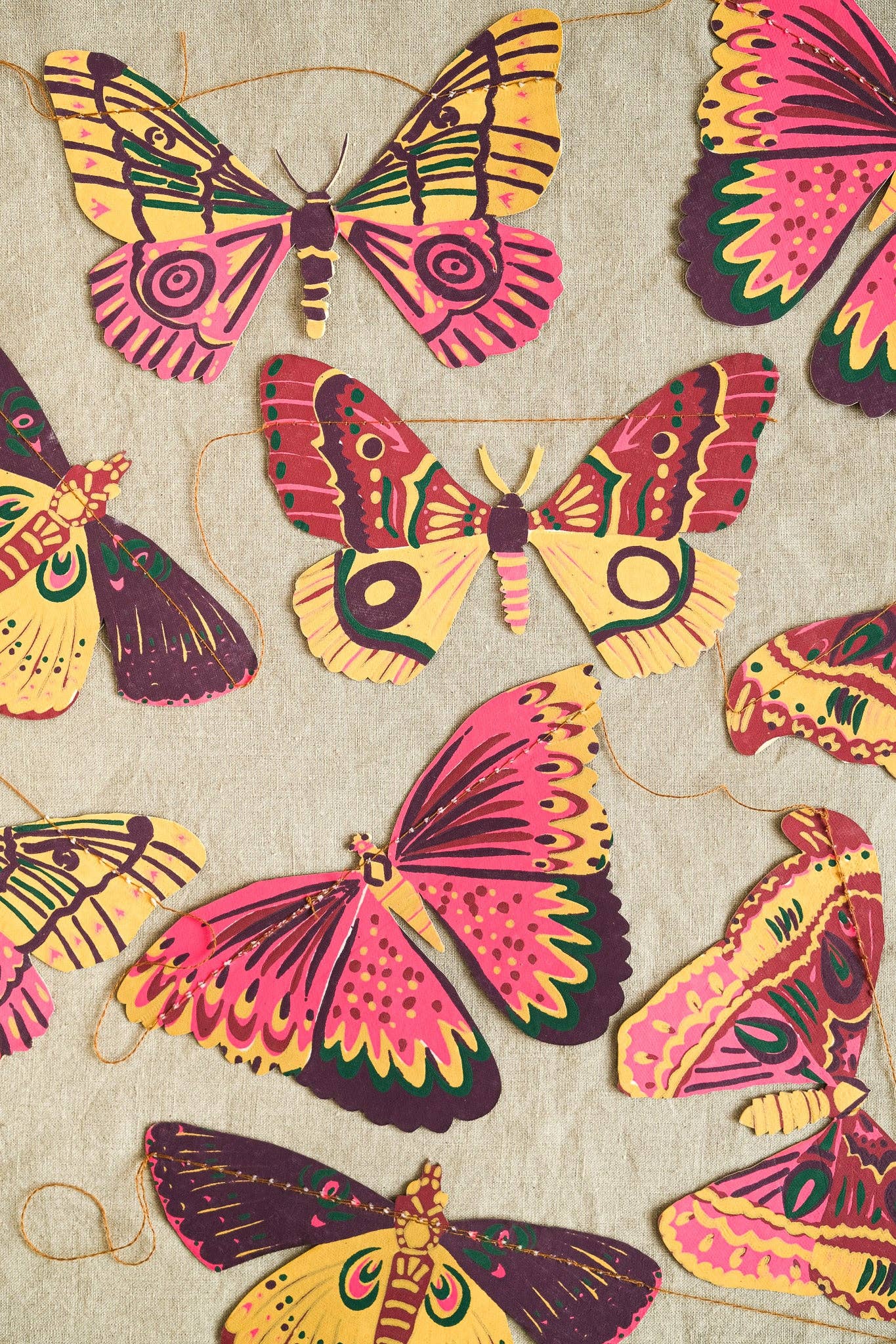 Colourful Butterflies Sewn Garland - Screen Printed by Hand
