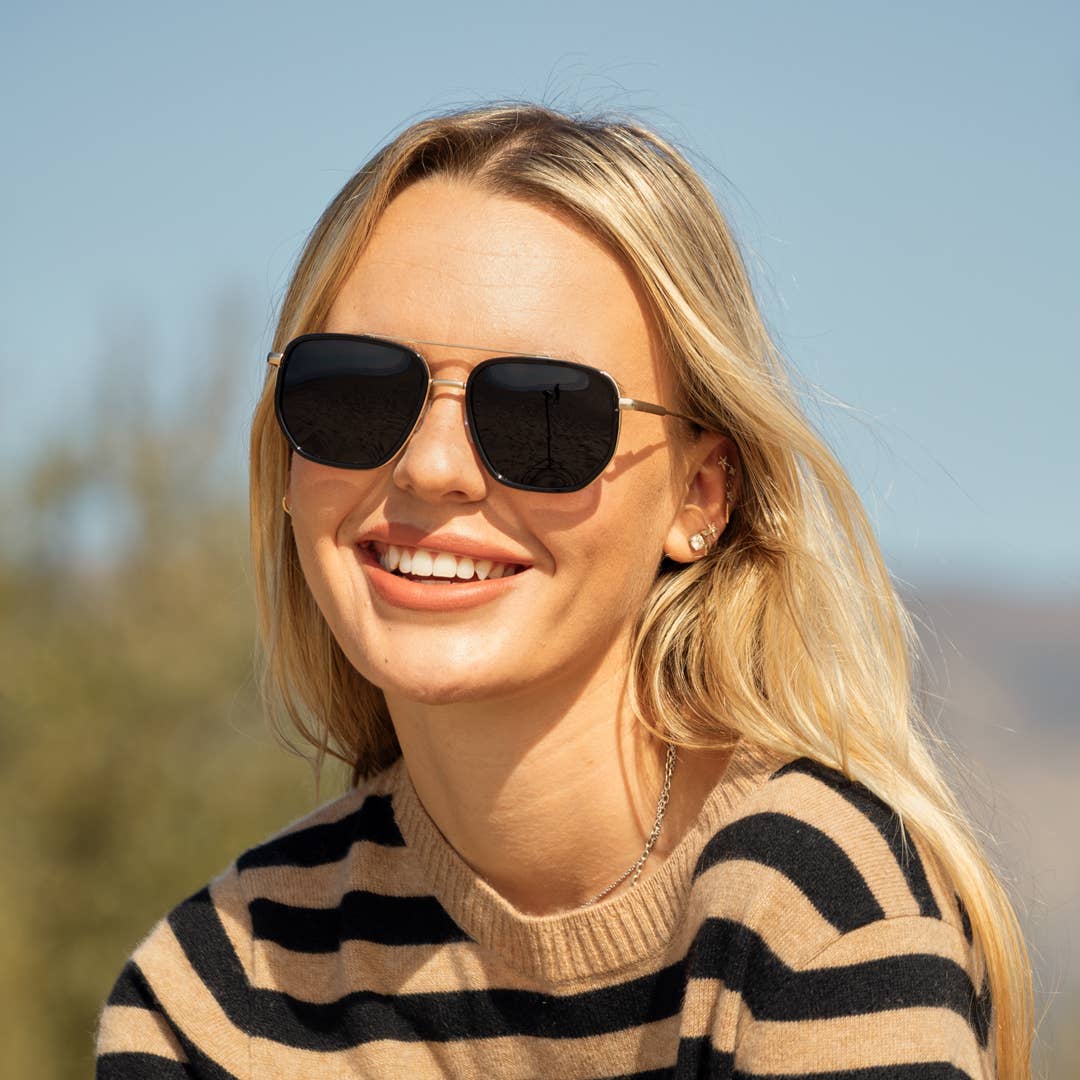 Flynn - Onyx / Matte Gold / Smoke To Brown Polarized - Blue Planet Eco-Eyewear