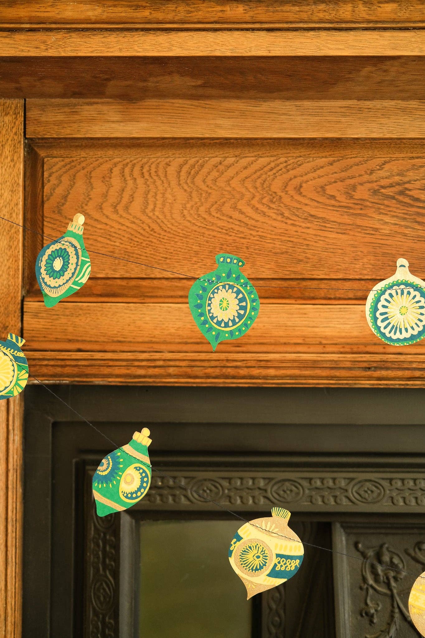 Christmas Ornaments Sewn Garland - Screen Printed by Hand