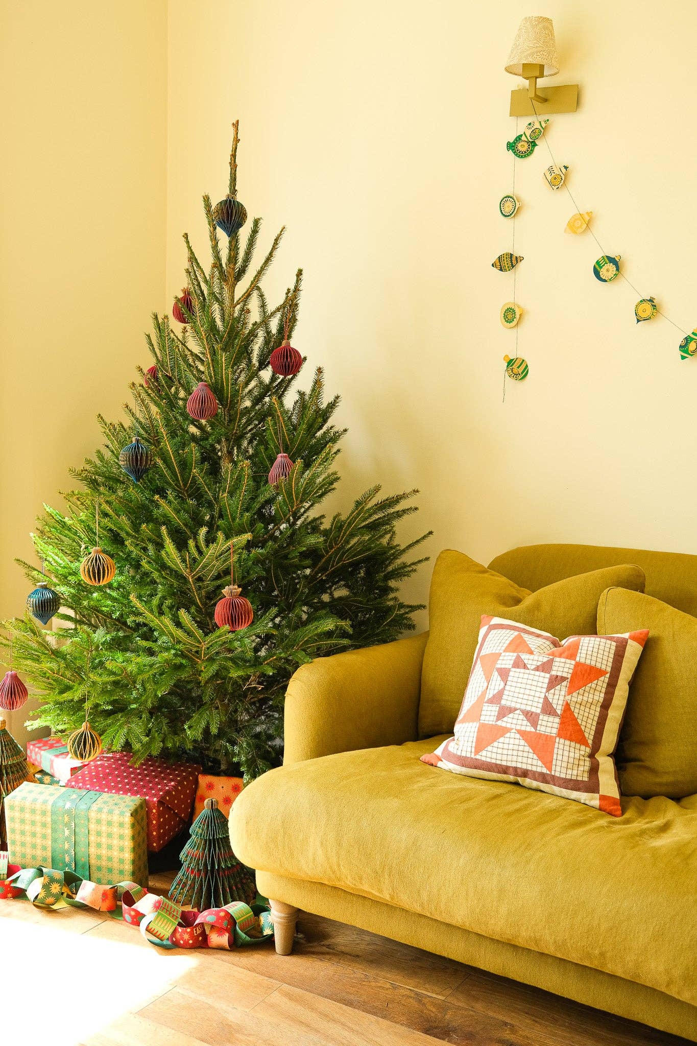 Christmas Ornaments Sewn Garland - Screen Printed by Hand