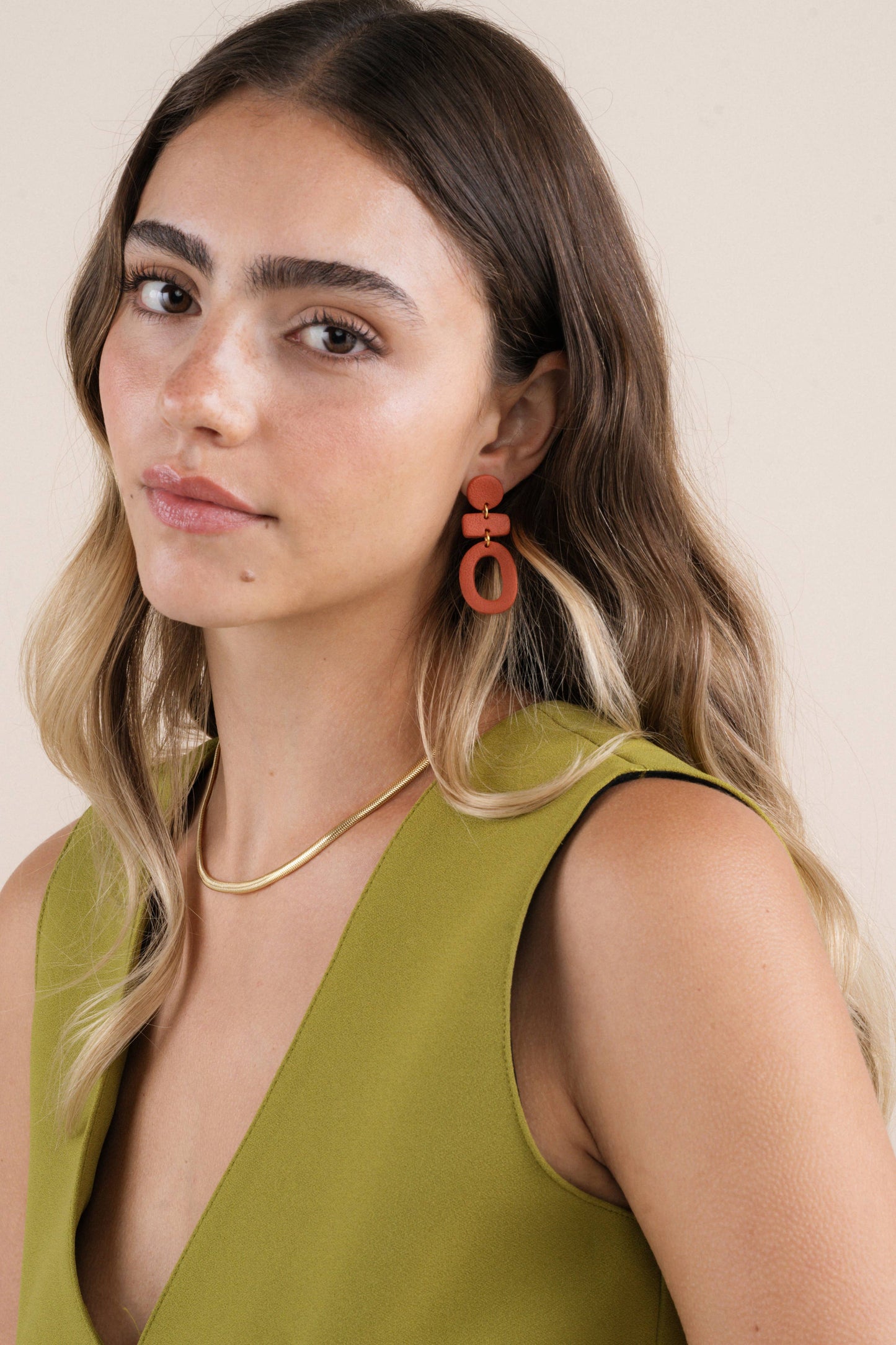 Organic Three Tier Clay Earring - Terracotta - JaxKelly