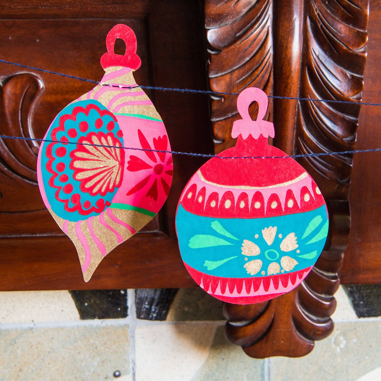 Baubles Sewn Garland - Screen Printed by Hand