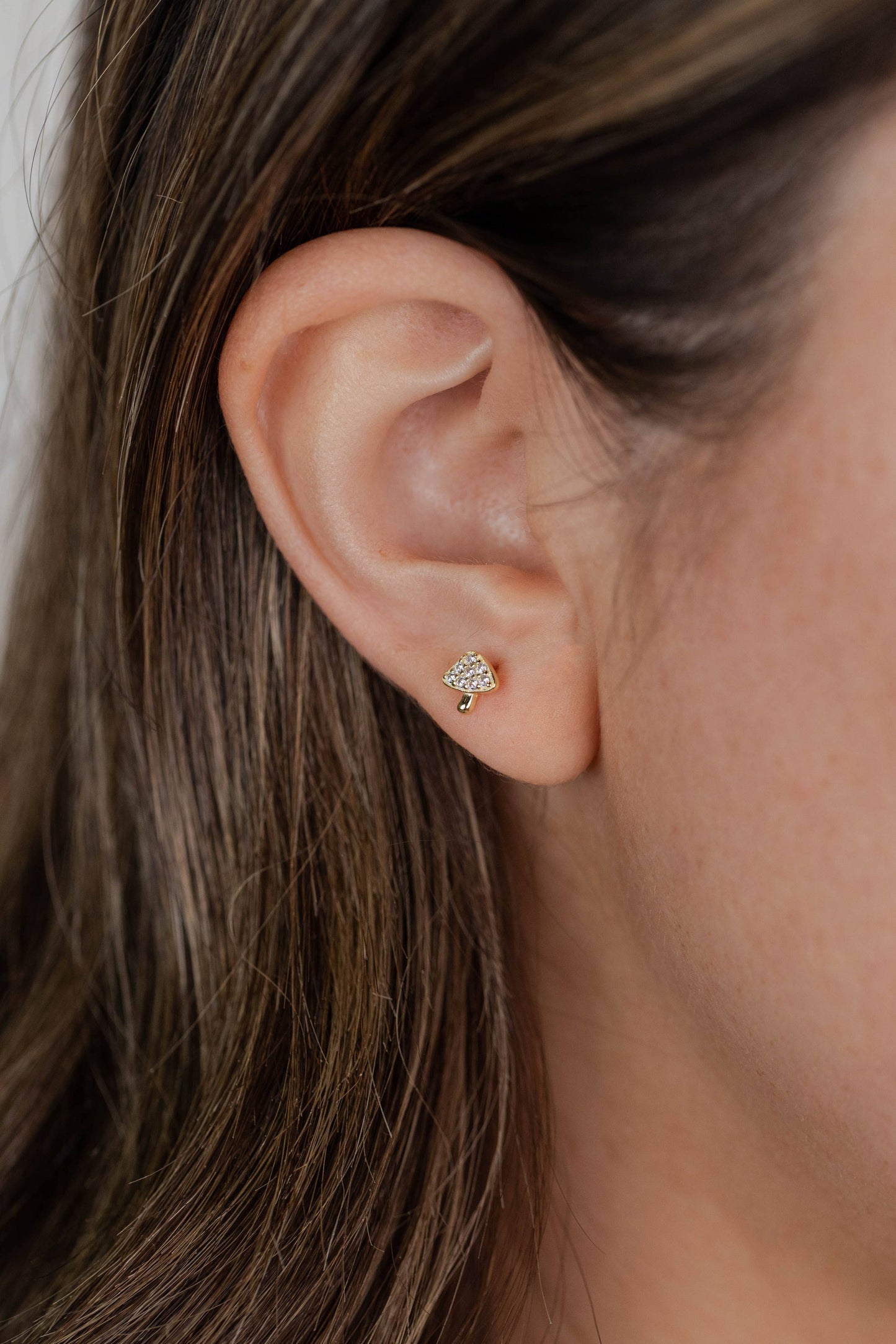 Mushroom Pave Stud - Gold Earrings