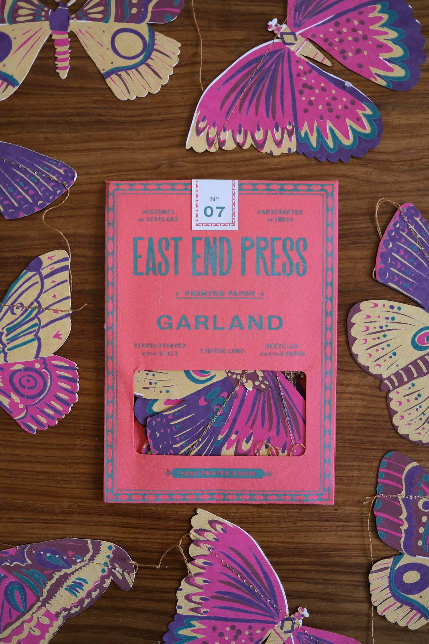 Colourful Butterflies Sewn Garland - Screen Printed by Hand