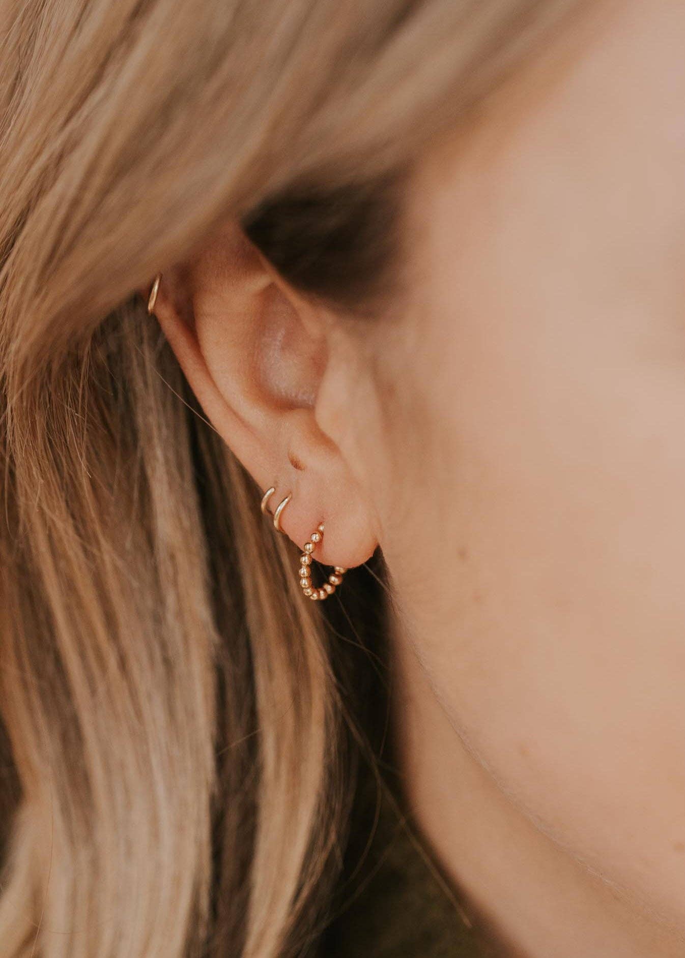 Hello Adorn - Beaded Huggie Hoops | 14kt Gold Fill + Sterling Silver