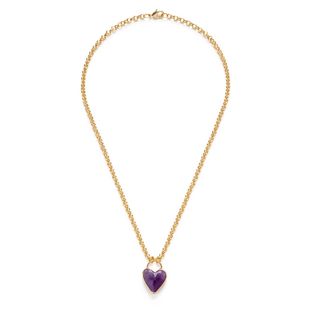 Gemstone Heart Pendant Chunky Chain - Amano Studio