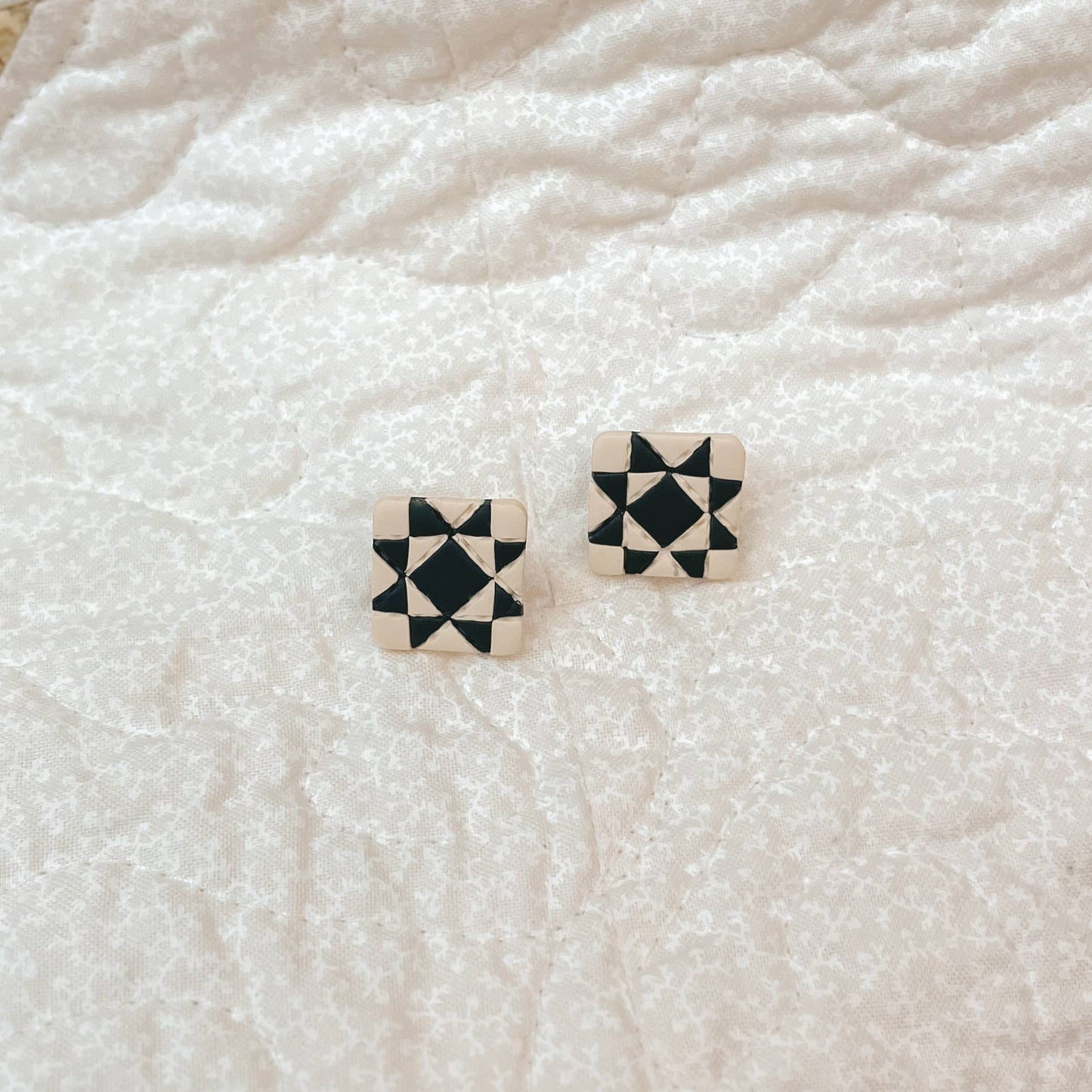 Quilt Block Polymer Clay Stud Earrings
