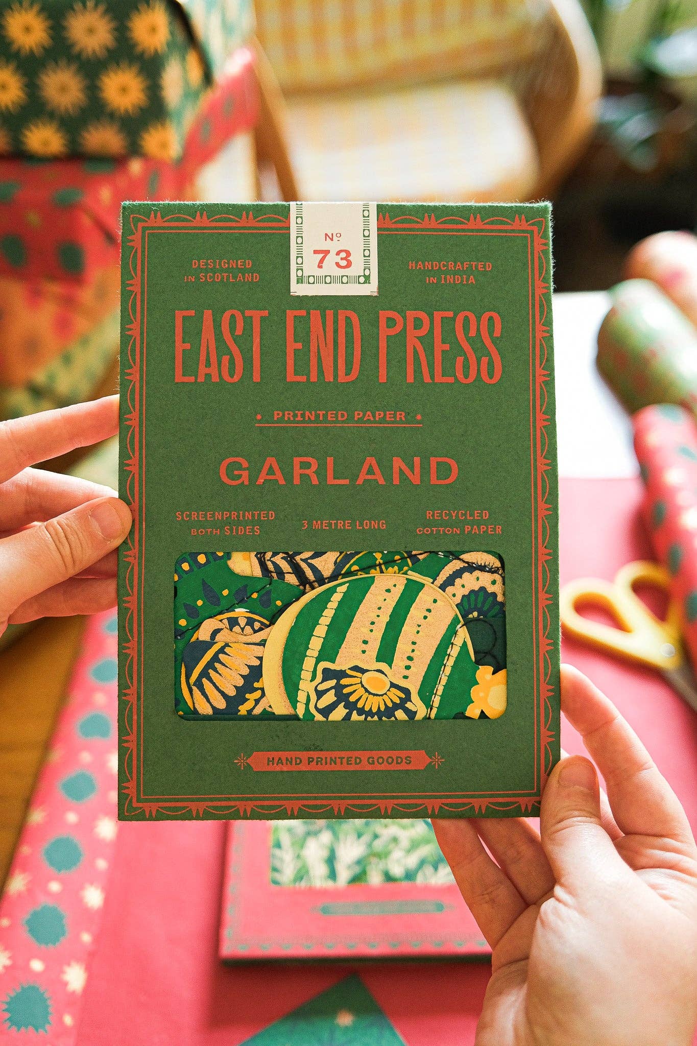 Christmas Ornaments Sewn Garland - Screen Printed by Hand