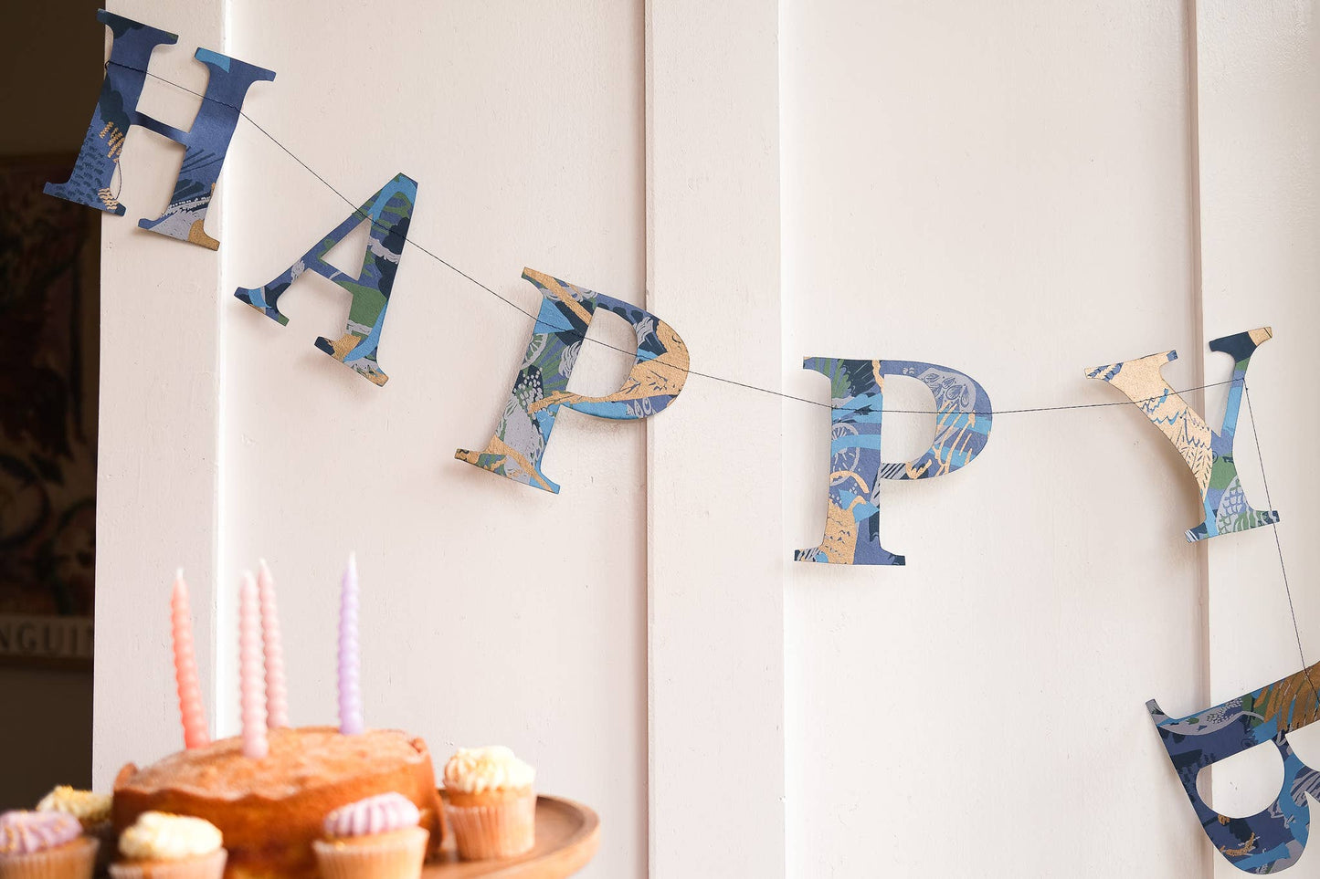 Happy Birthday Garland Banner - Recycled - Hand Printed