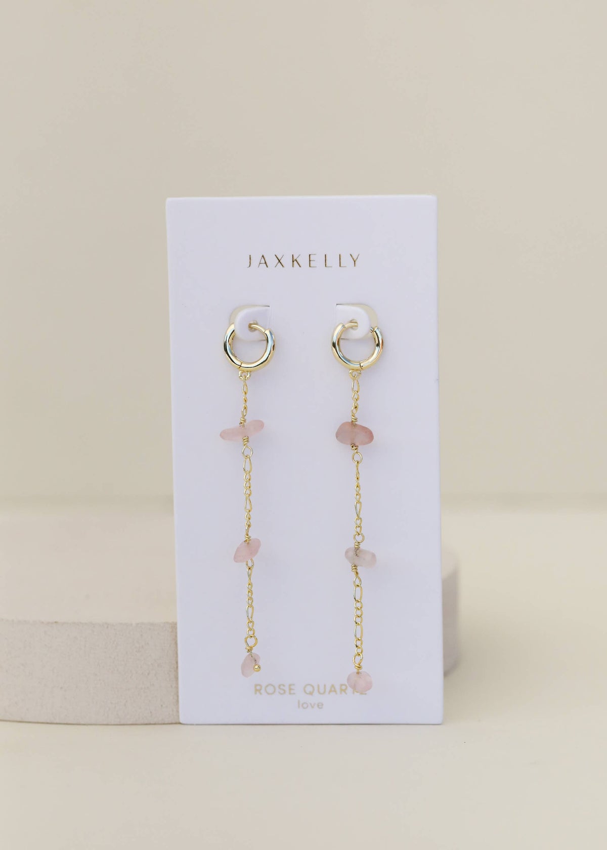 Rose Quartz Chain Drop Earrings - JaxKelly