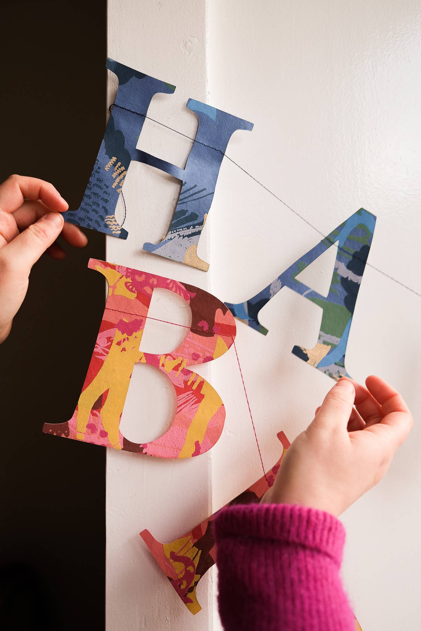 Happy Birthday Garland Banner - Recycled - Hand Printed