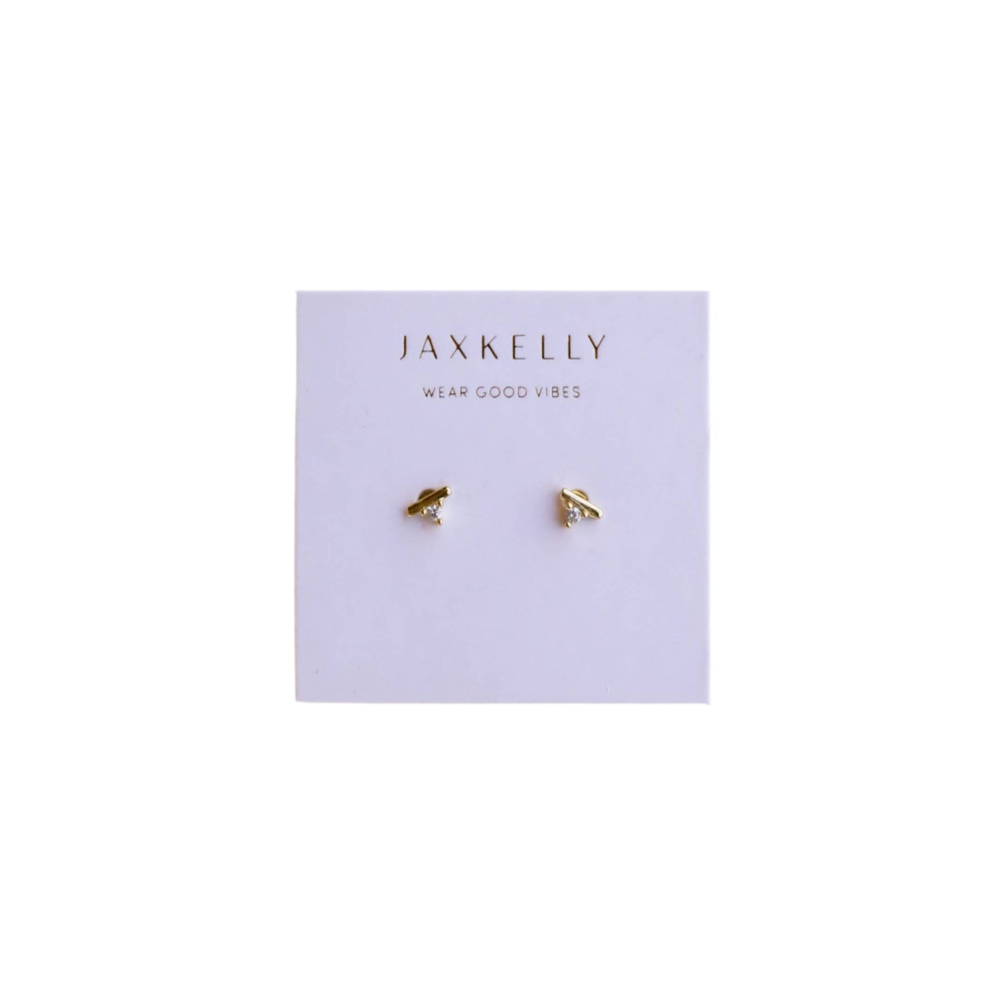 Stud Bar - White CZ - Gold Earrings