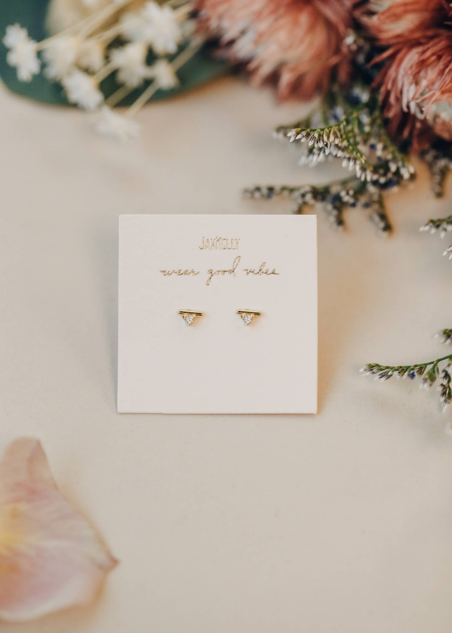 Stud Bar - White CZ - Gold Earrings