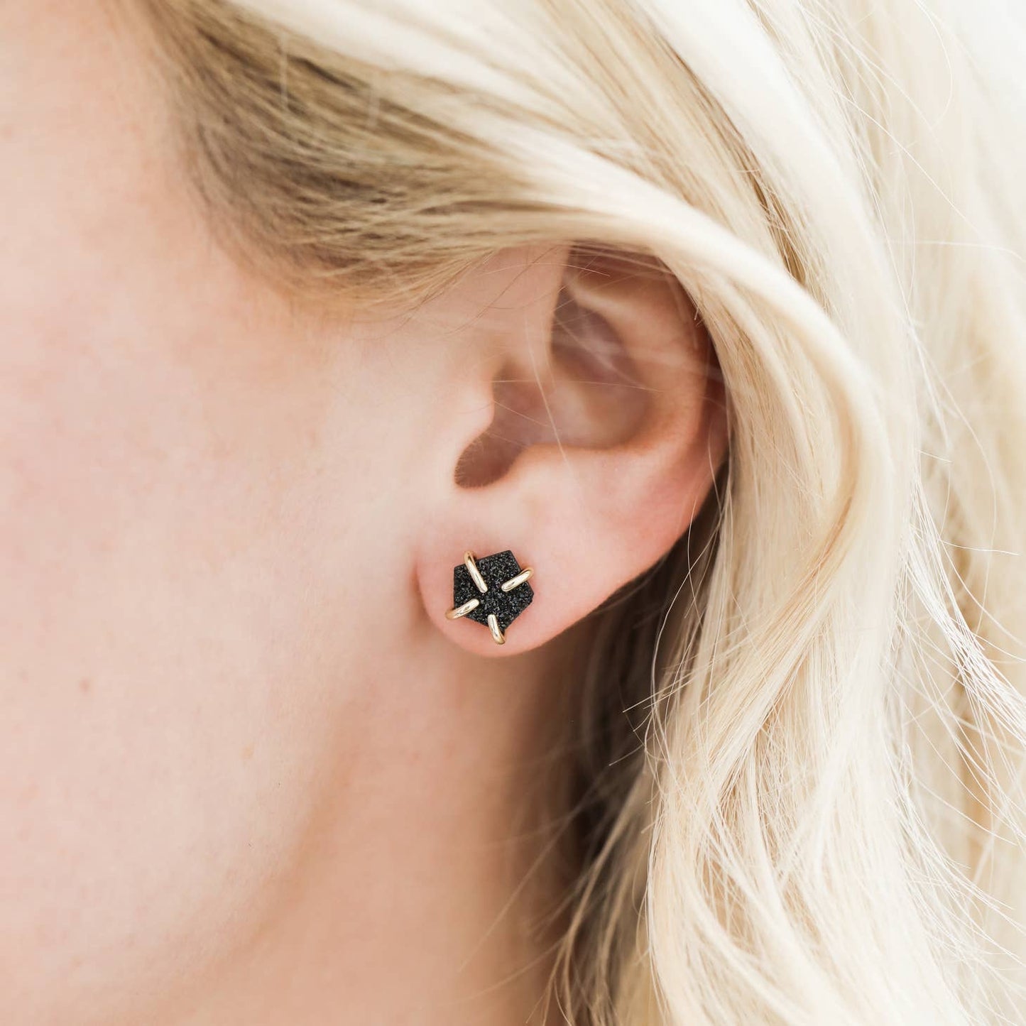 Black Druzy Prong Earrings