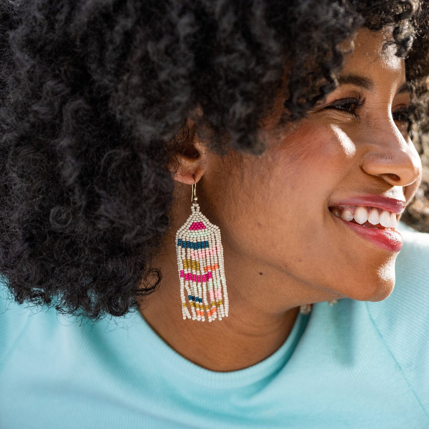 Dolly Color Block Beaded Fringe Earrings - Rainbow