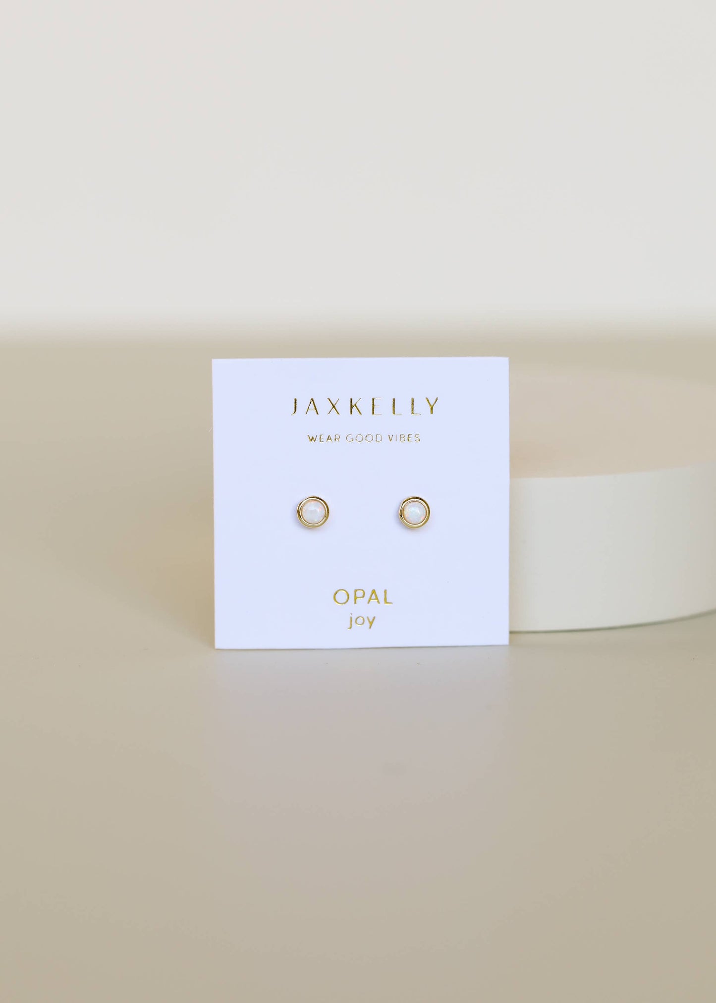 Simple Stud Gold Earrings - White Opal - JaxKelly
