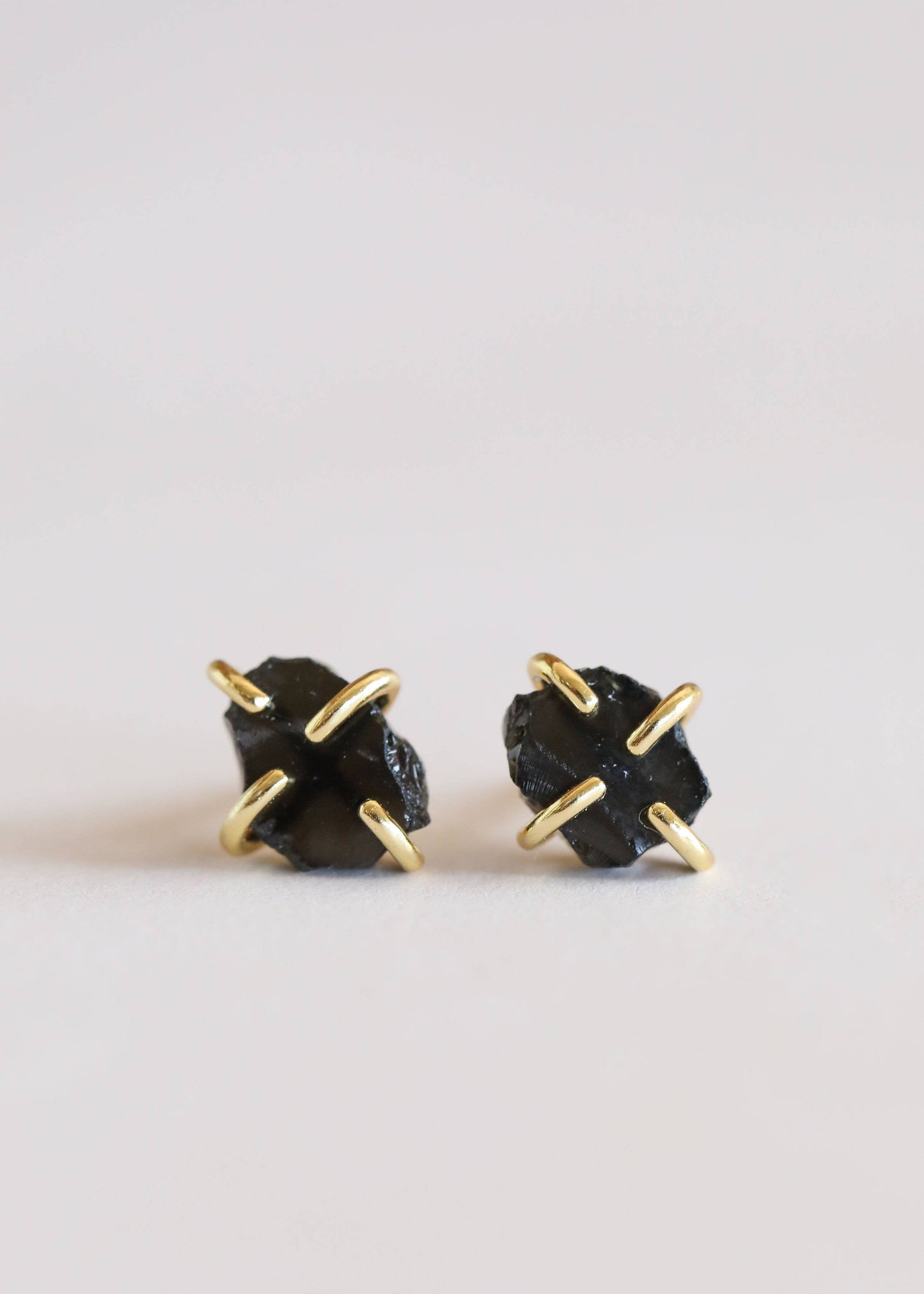 Gemstone Prong - Obsidian Earrings
