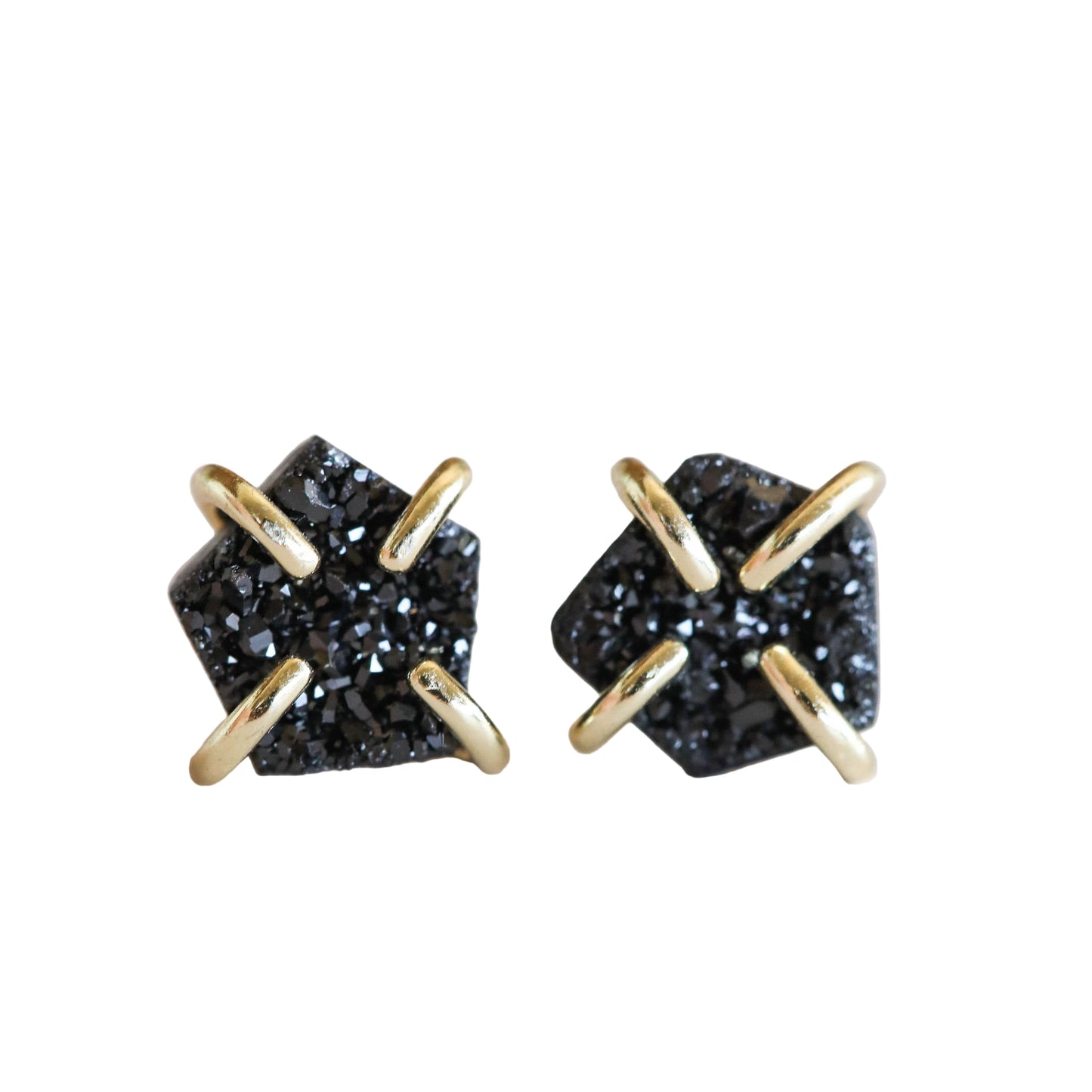 Black Druzy Prong Earrings