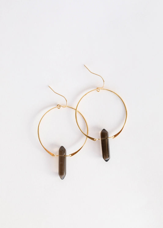 Smoky Quartz Golden Hoop Earrings