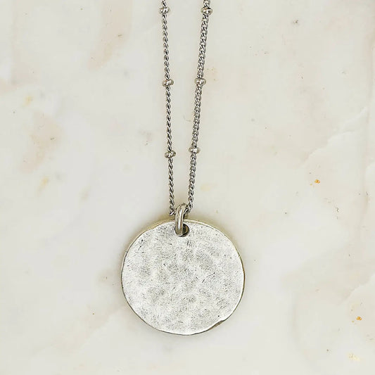 Silver Hammered Coin Necklace Bead Chain