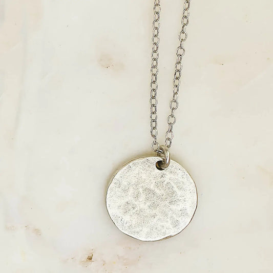 Silver Hammered Coin Necklace Cable Chain