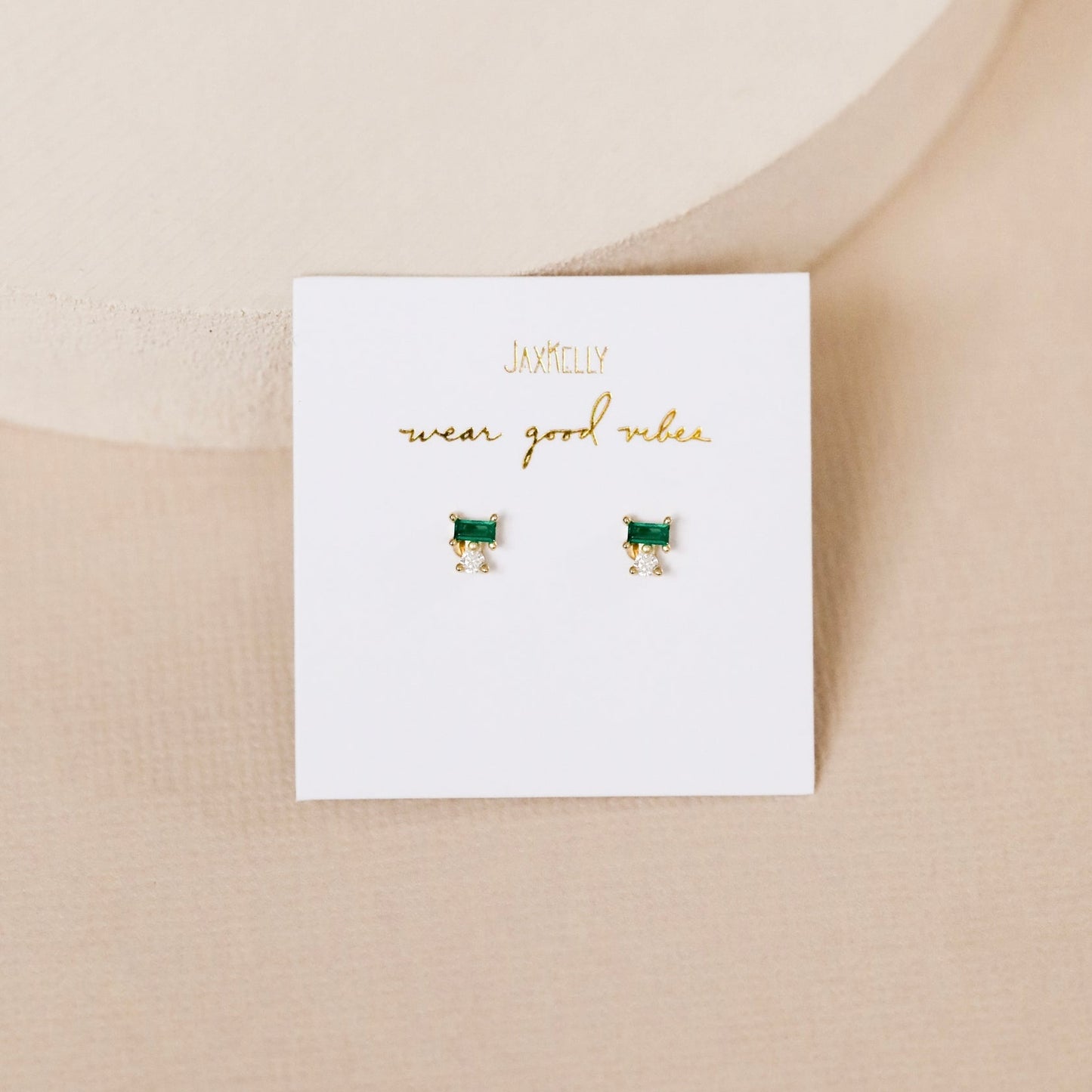 Double Stud Stack Gold Earrings - Emerald - JaxKelly