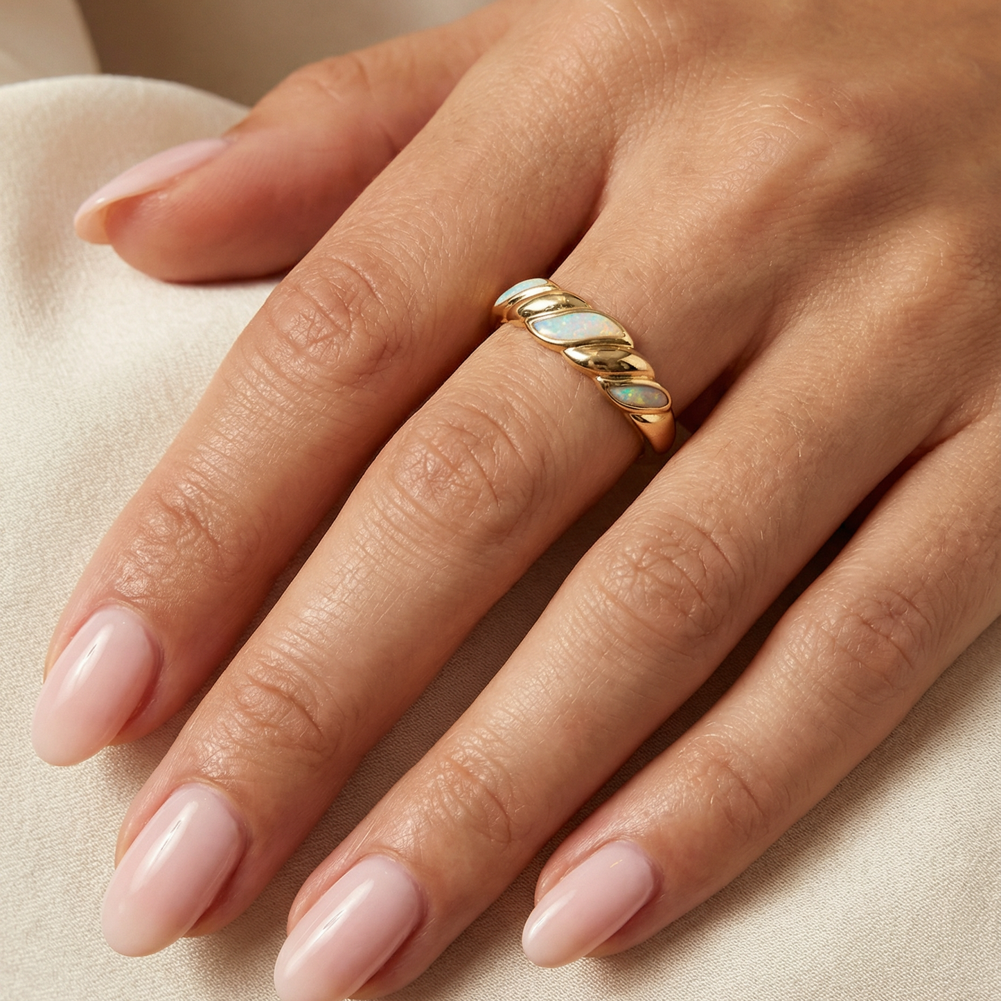 White Opal Twist Gold Ring - JaxKelly