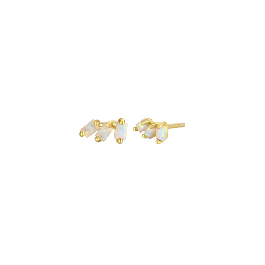 Offset Trio Earrings - White Opal - JaxKelly