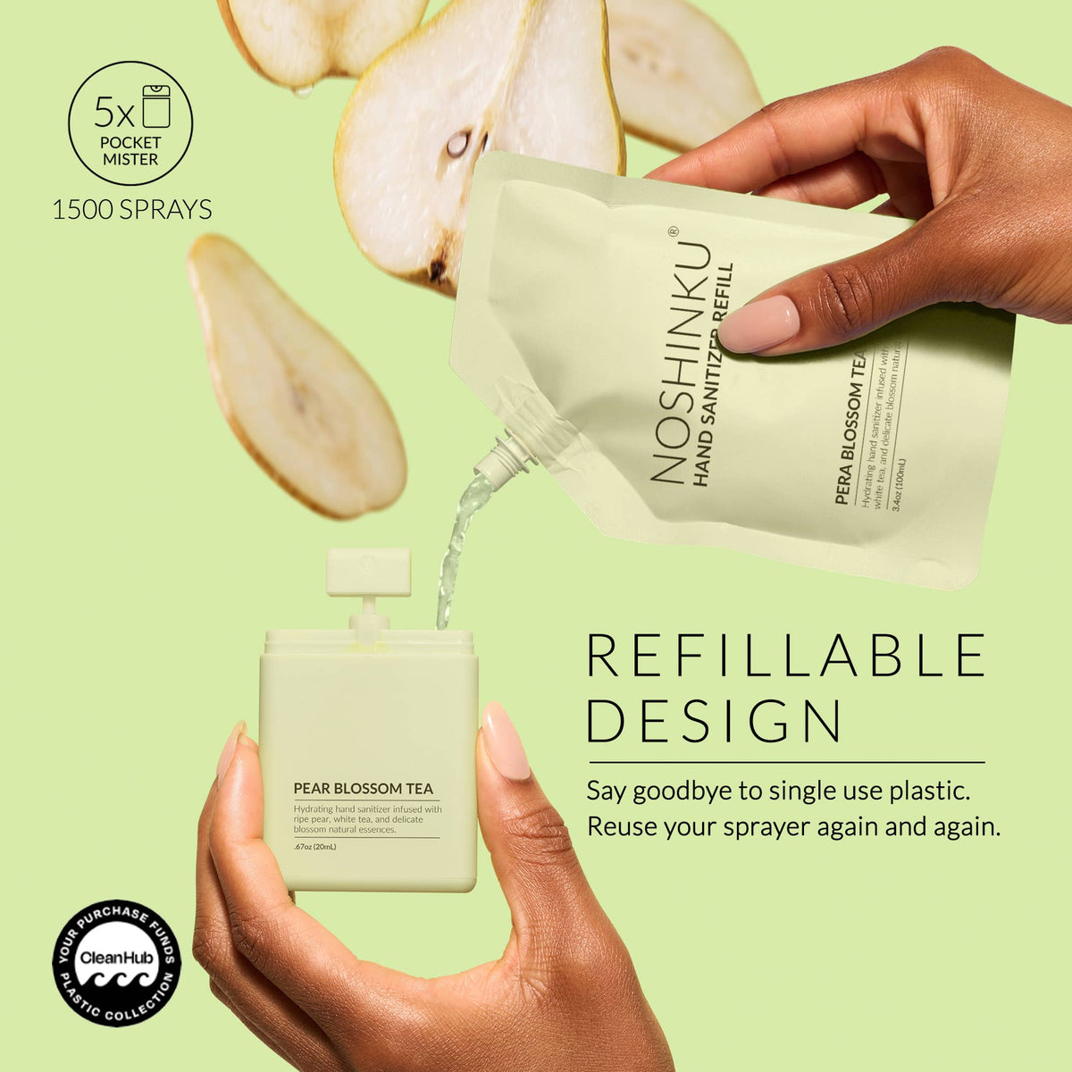 Pear Blossom Tea Hydrating Hand Sanitizer Spray Refill Pouch - Noshinku